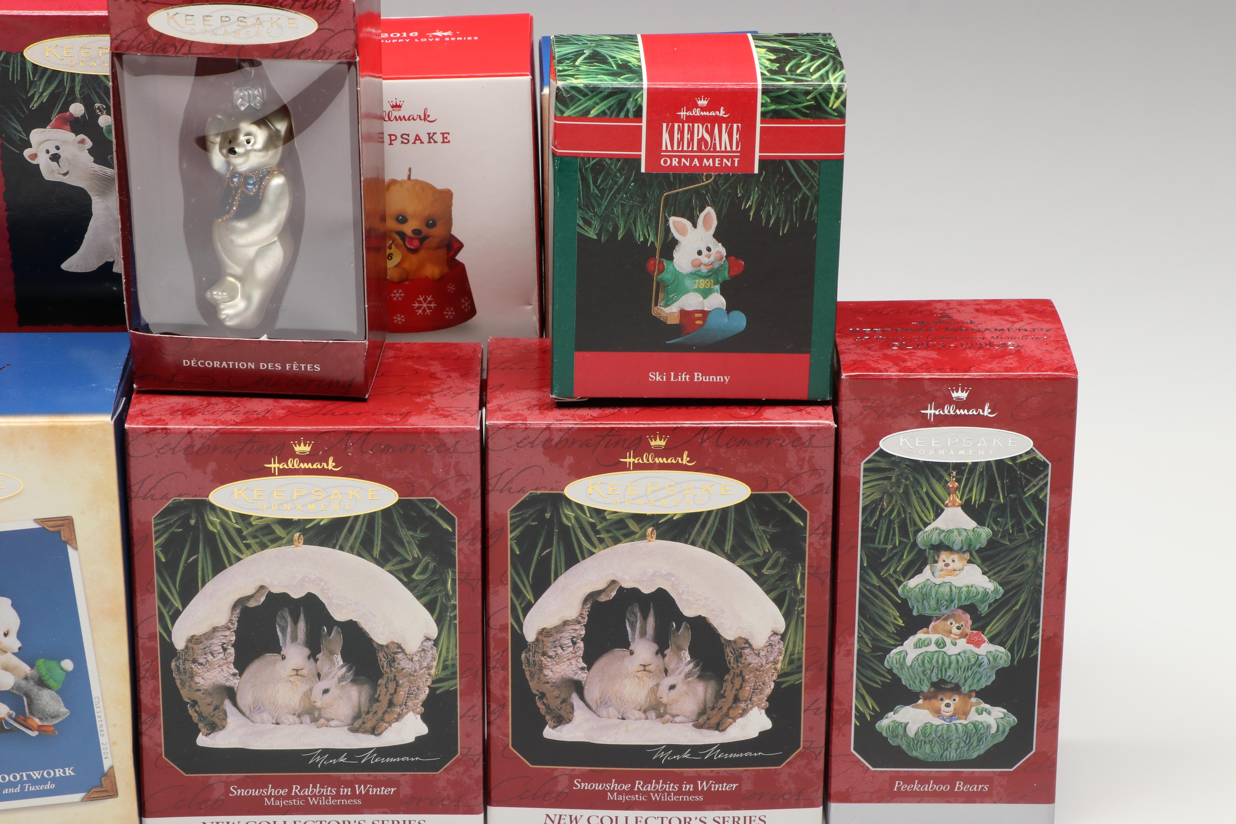 Hallmark Keepsake "Christmas Kitty" and Collector Series Animal Ornaments