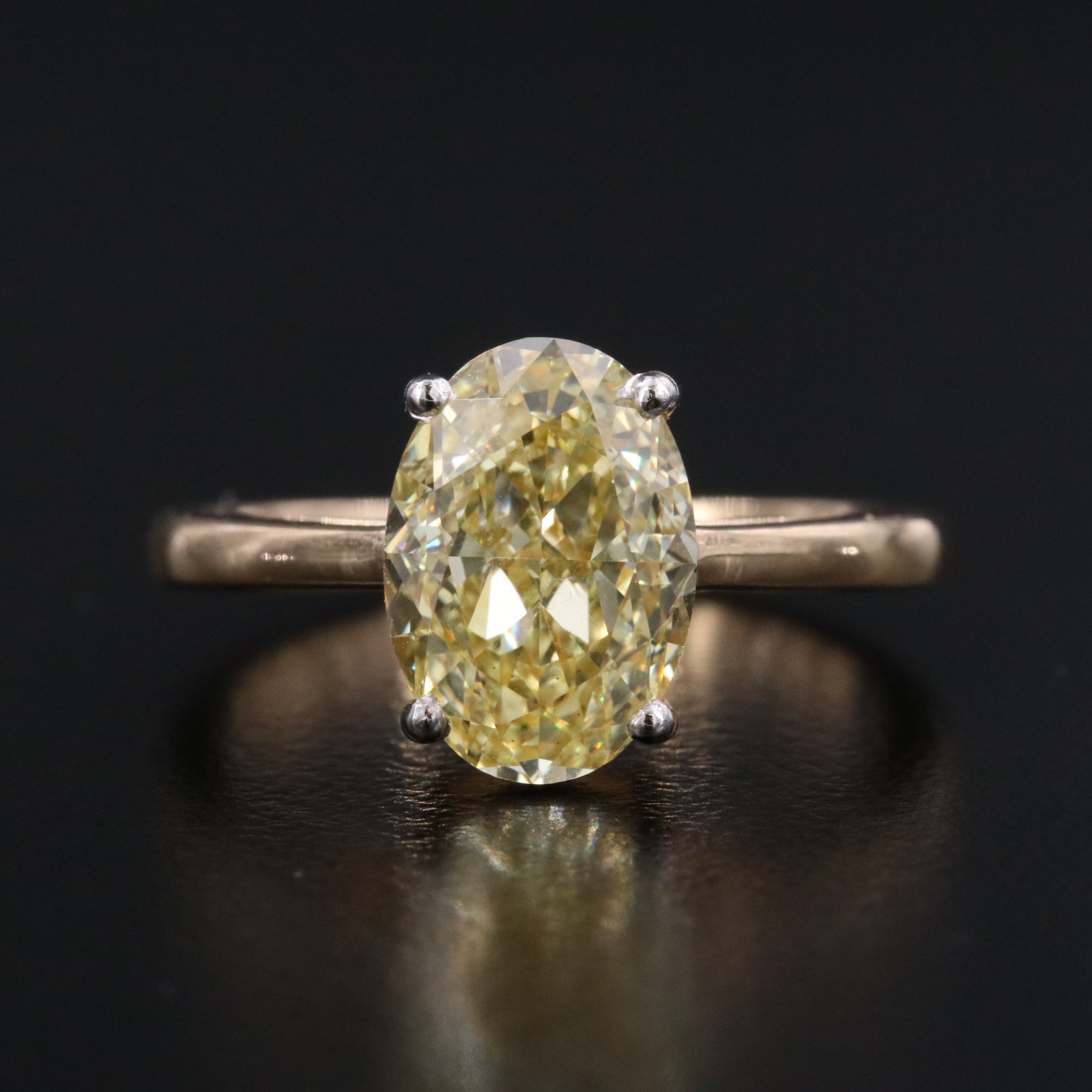 18K 3.01 CT Fancy Intense Yellow Lab Grown Diamond Ring with IGI Report