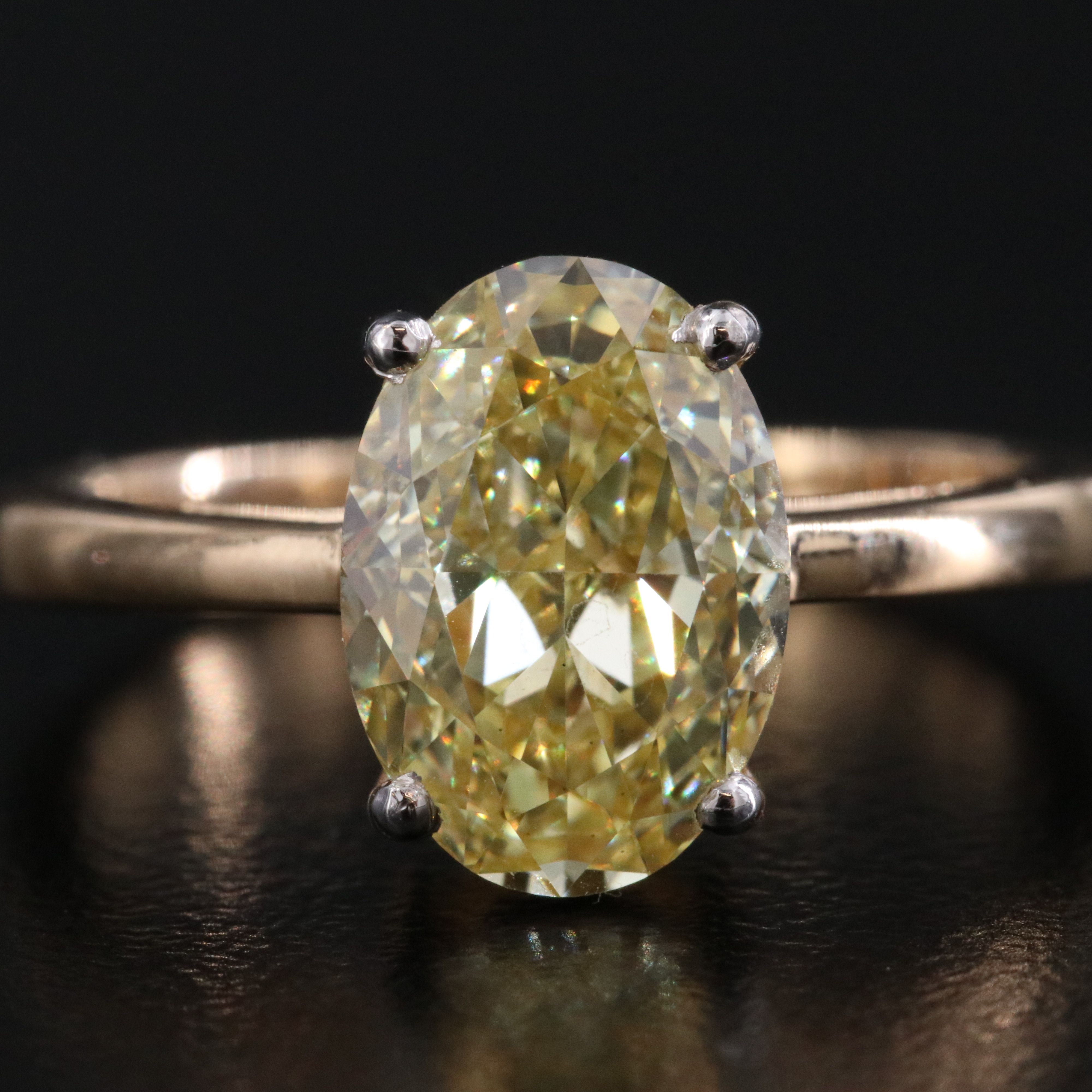 18K 3.01 CT Fancy Intense Yellow Lab Grown Diamond Ring with IGI Report