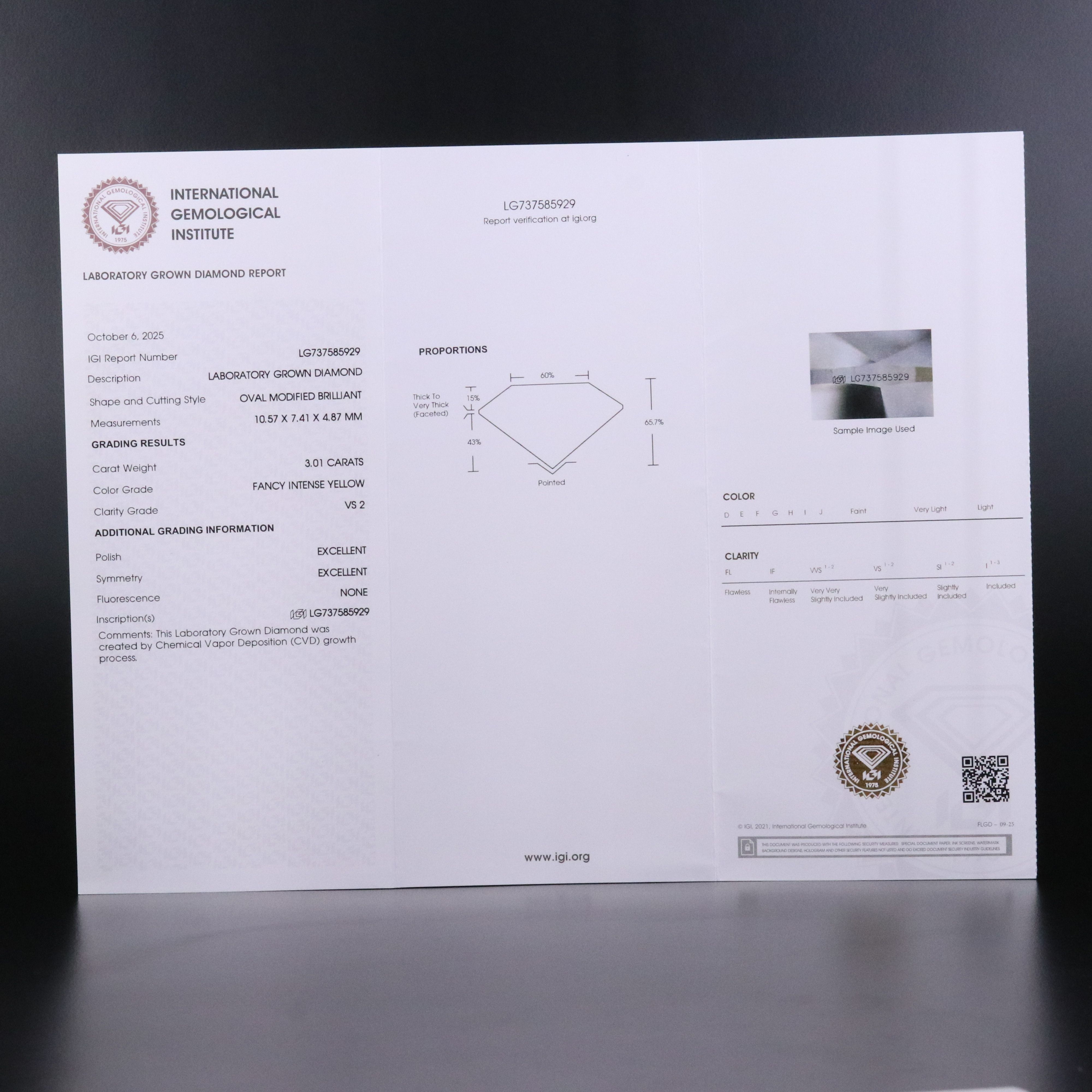 18K 3.01 CT Fancy Intense Yellow Lab Grown Diamond Ring with IGI Report