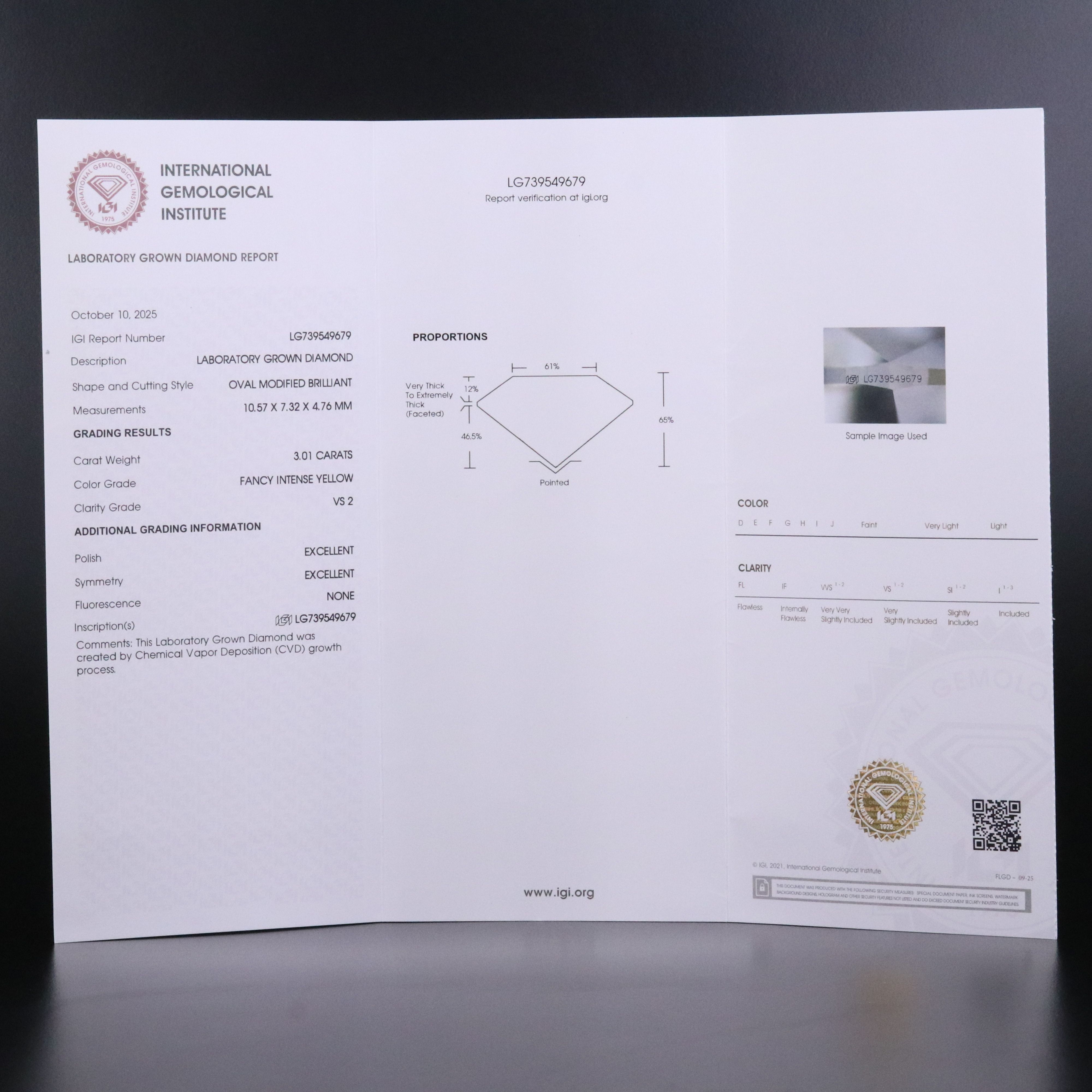 18K 3.01 CT Lab Grown Fancy Intense Yellow Diamond Solitaire Ring w/ IGI Report