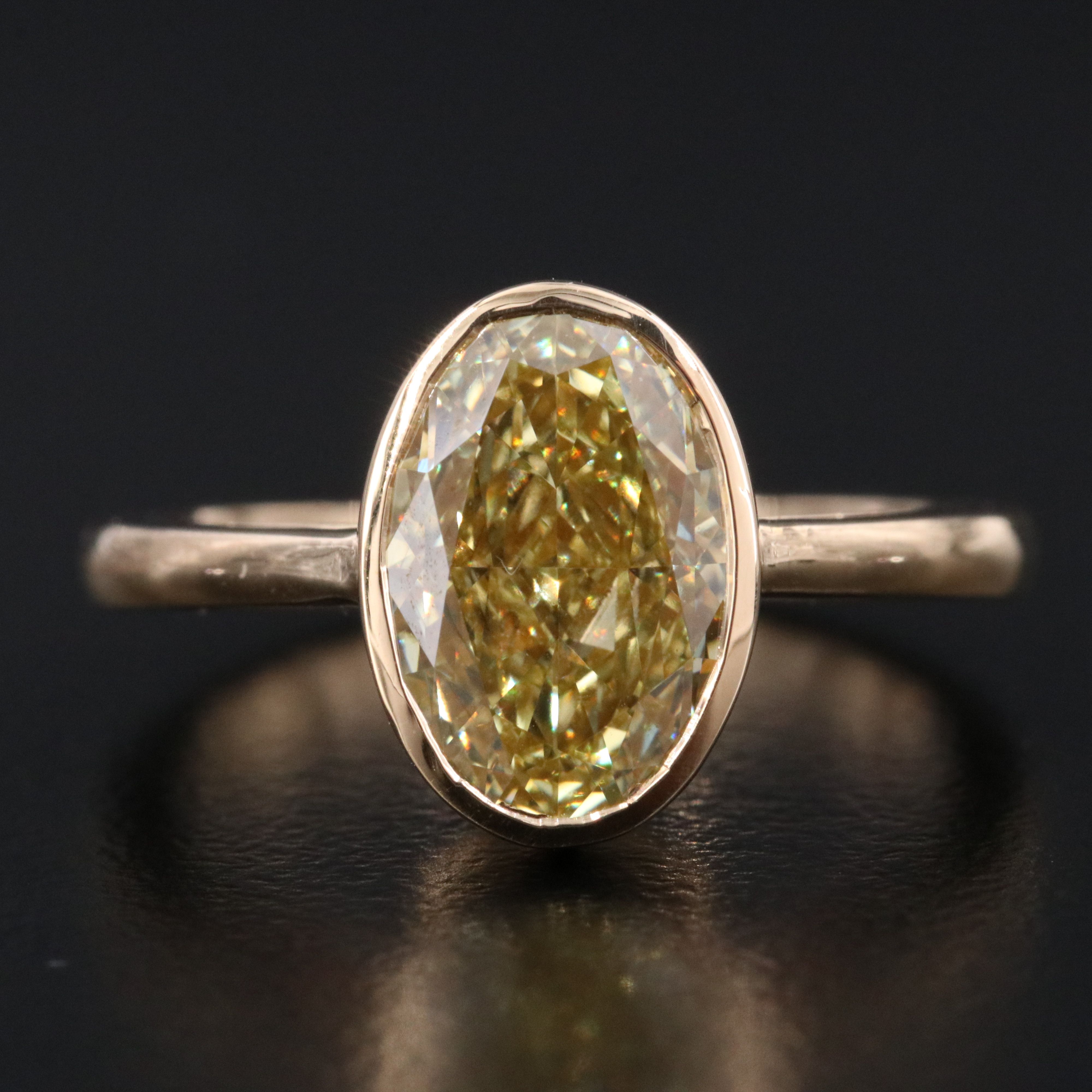 18K 3.01 CT Lab Grown Fancy Intense Yellow Diamond Solitaire Ring w/ IGI Report