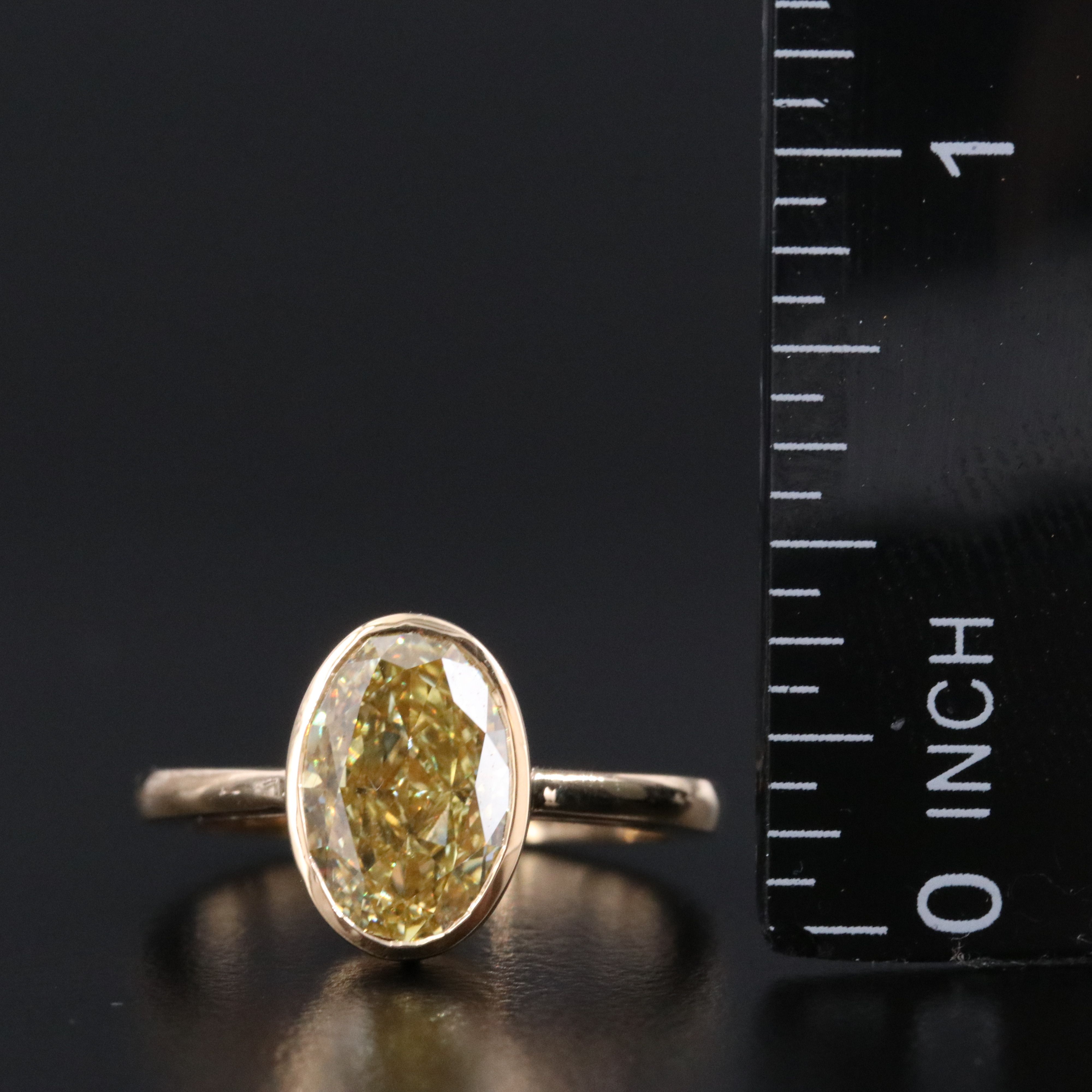 18K 3.01 CT Lab Grown Fancy Intense Yellow Diamond Solitaire Ring w/ IGI Report