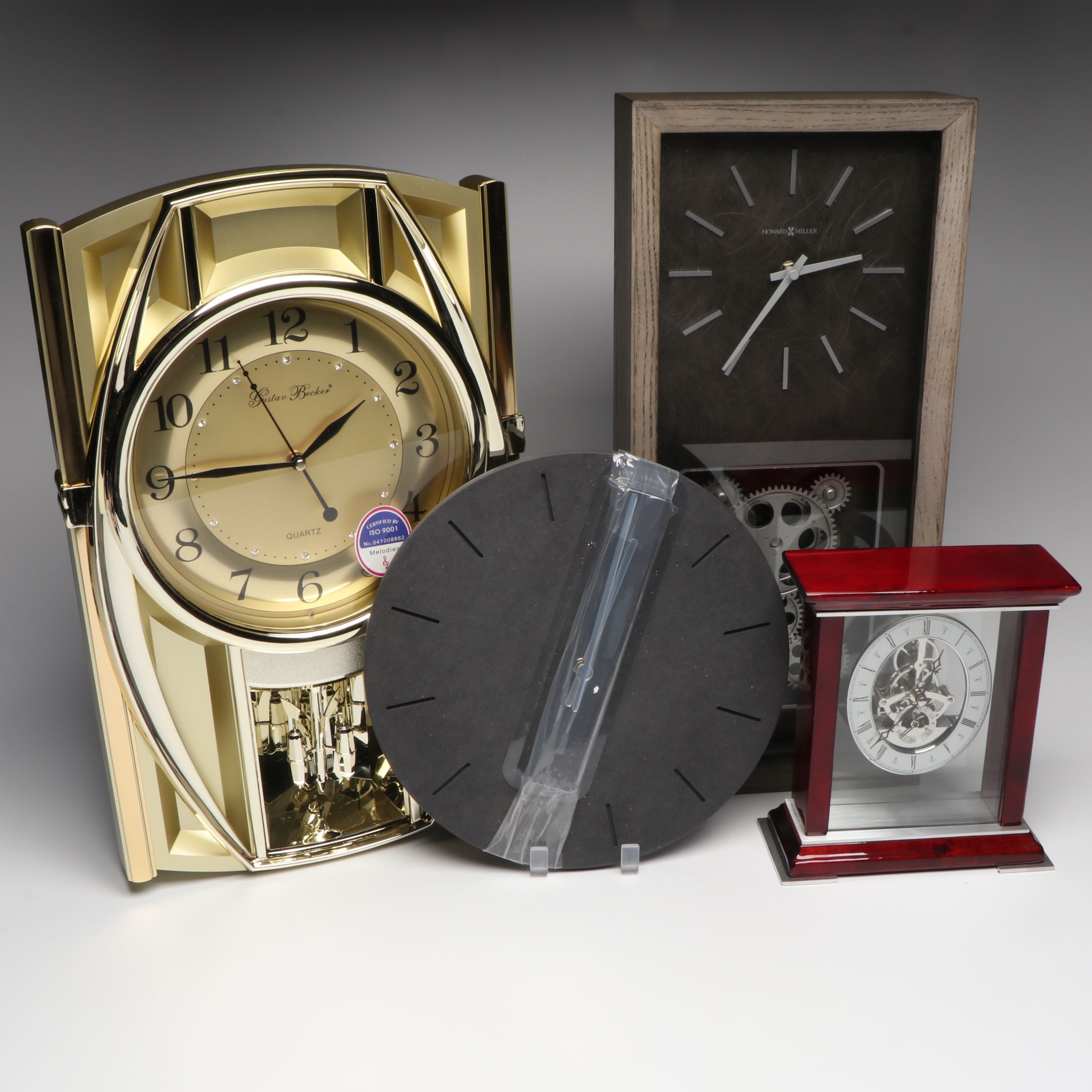 Gustav Becker Gold Finish Wall Clock with Howard Miller and Other Clocks