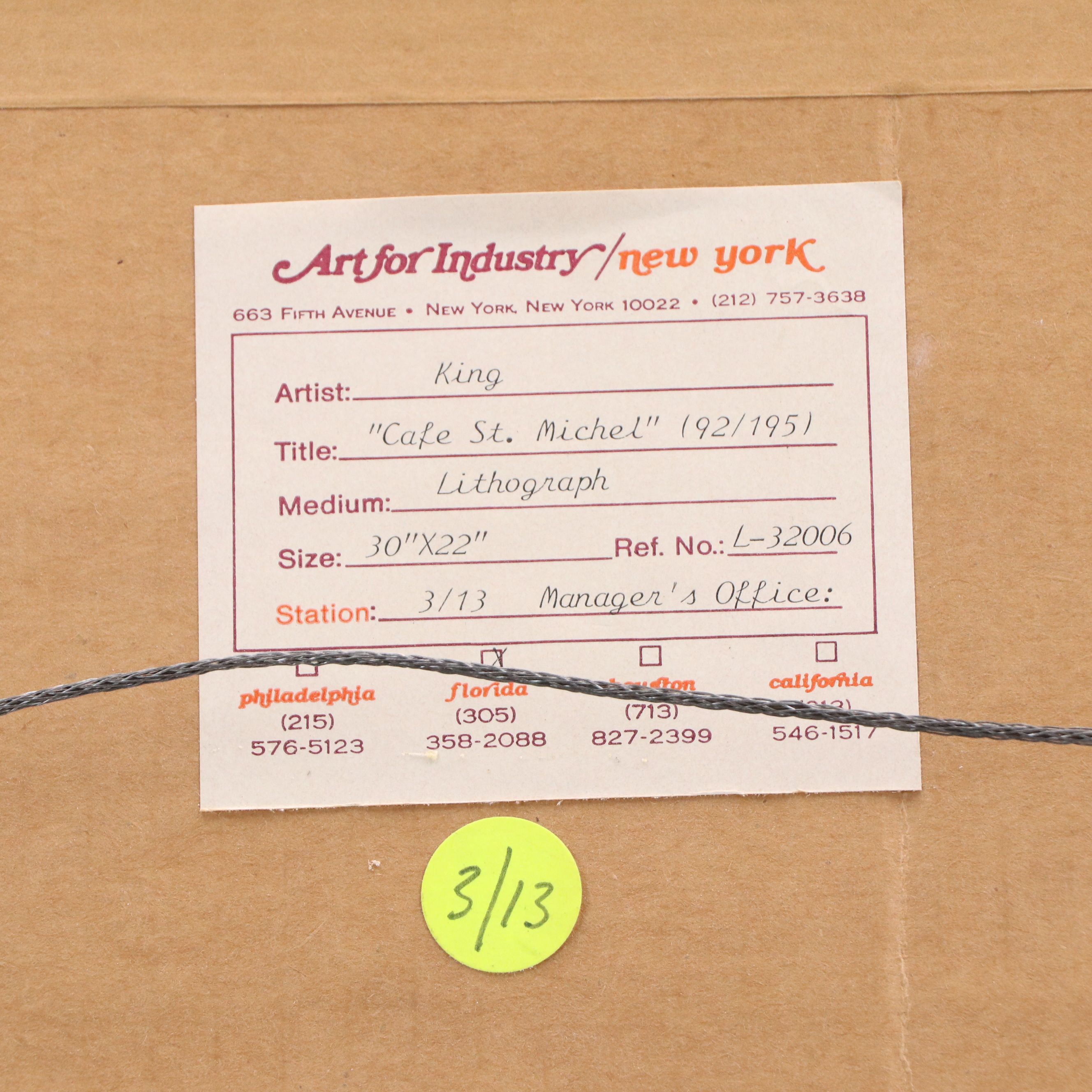 Peregrine King Color Lithograph "Café St. Michel"