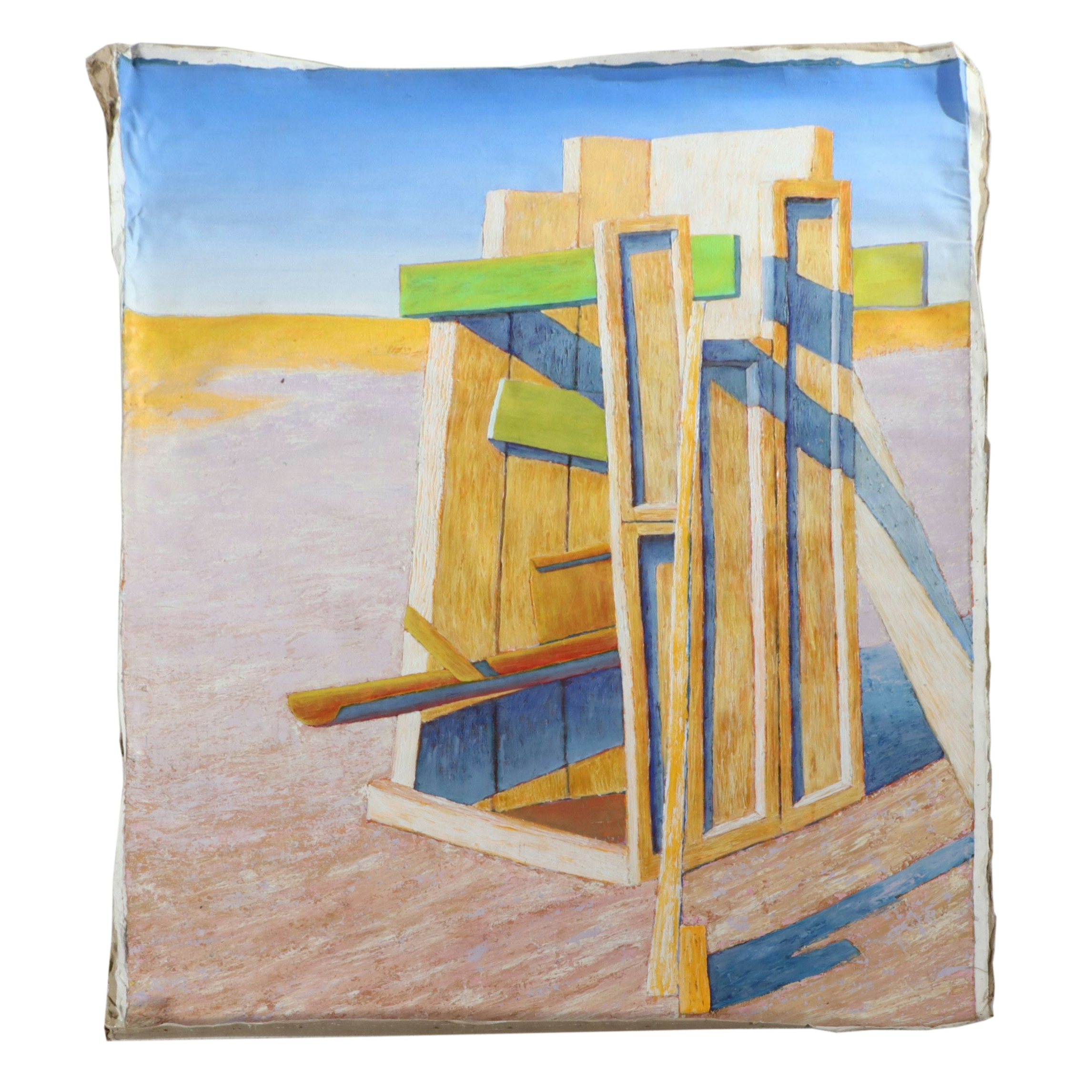 Howard Storm Monumental Acrylic Painting of Wood Structure, Late 20th Century