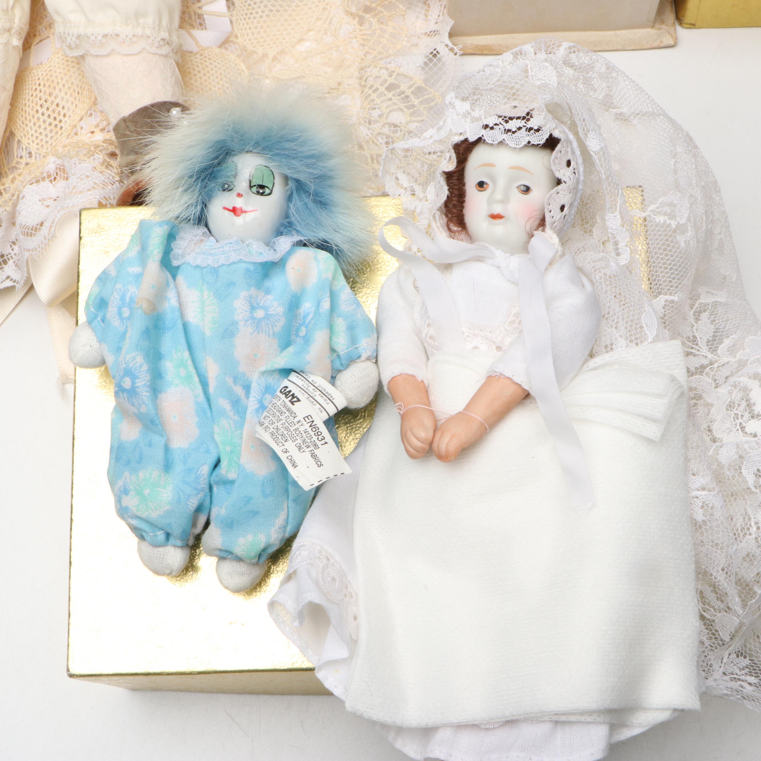 Ganz "Q-Tee" Porcelain Clown with Other Porcelain and Composition Dolls