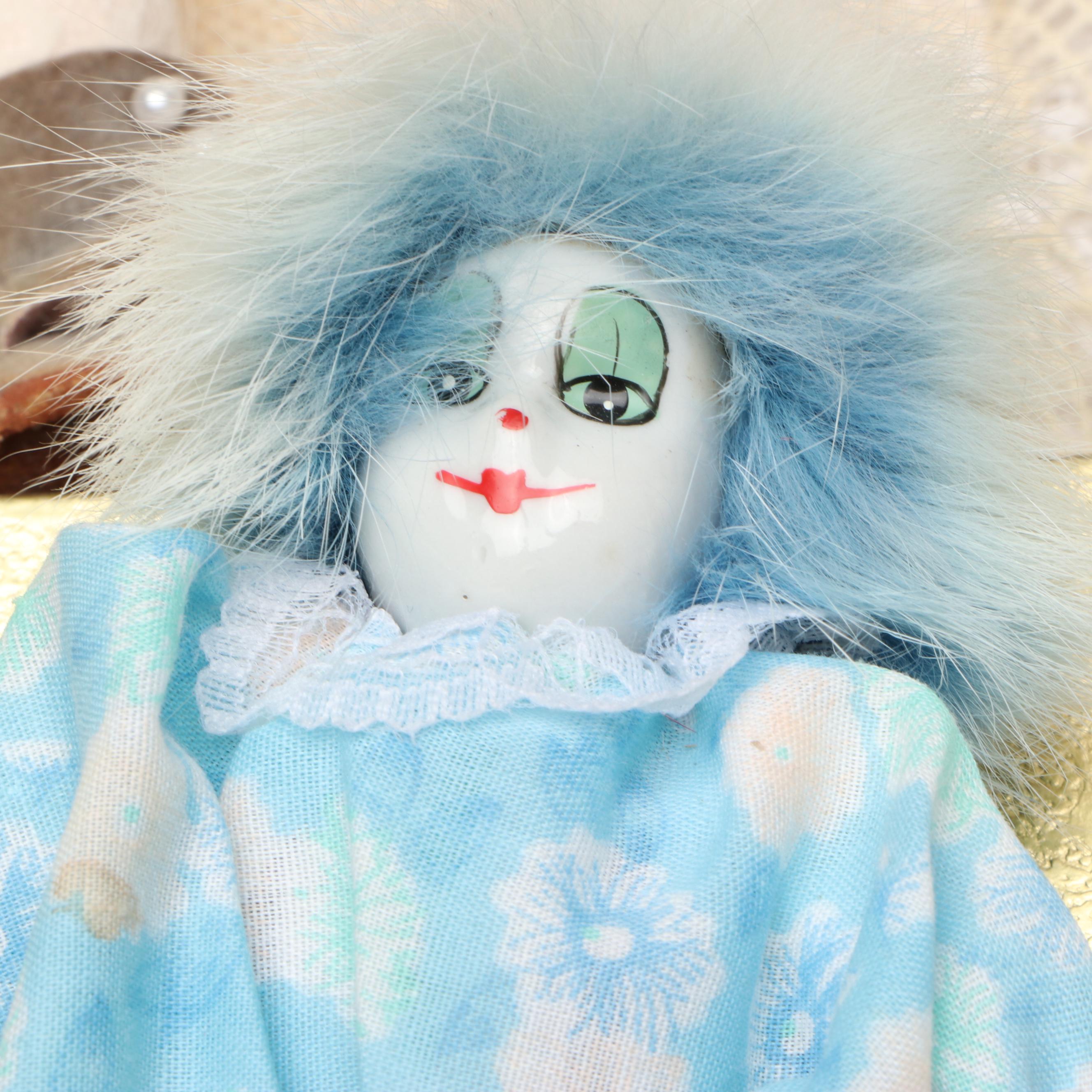 Ganz "Q-Tee" Porcelain Clown with Other Porcelain and Composition Dolls