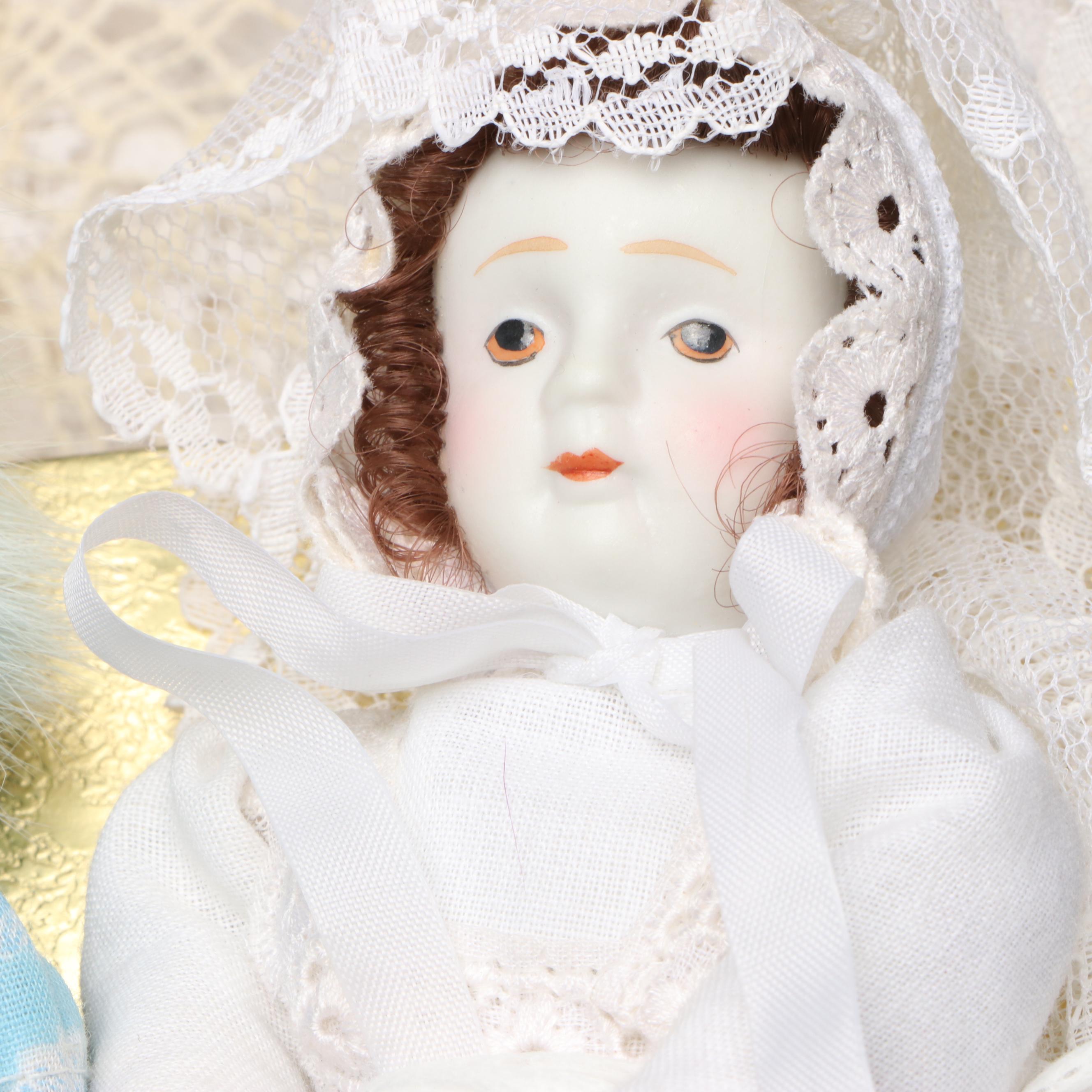 Ganz "Q-Tee" Porcelain Clown with Other Porcelain and Composition Dolls