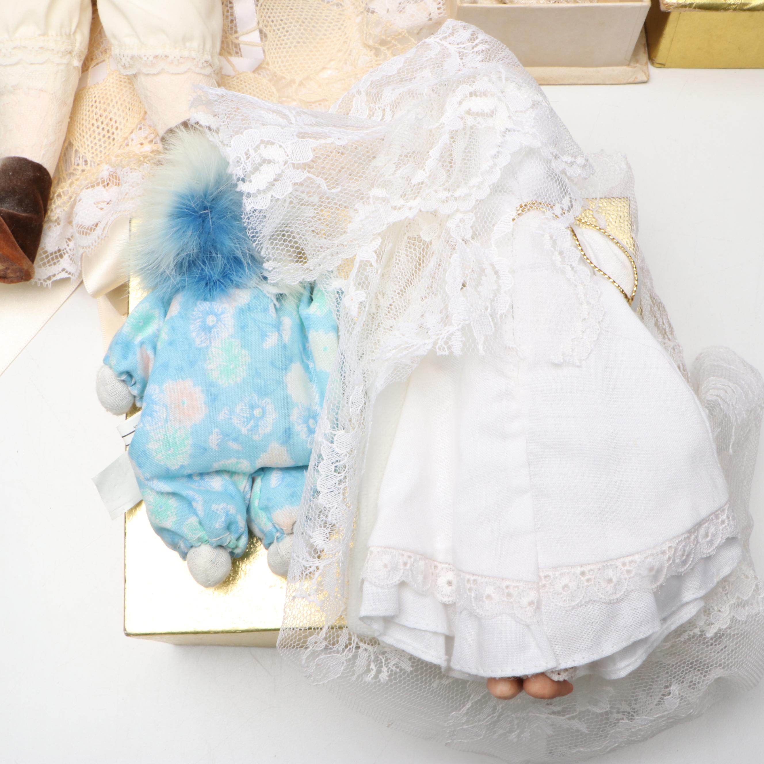 Ganz "Q-Tee" Porcelain Clown with Other Porcelain and Composition Dolls