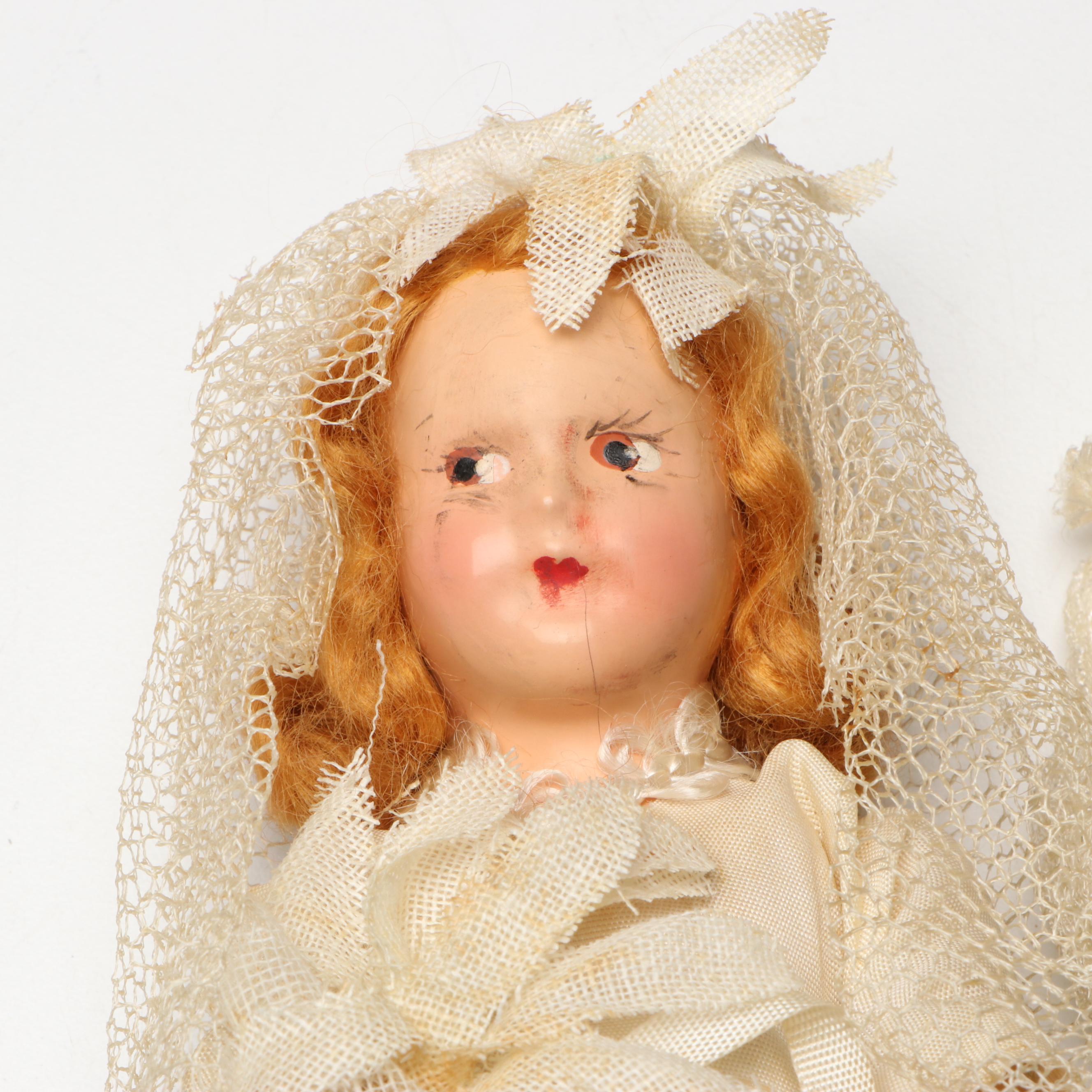 Ganz "Q-Tee" Porcelain Clown with Other Porcelain and Composition Dolls