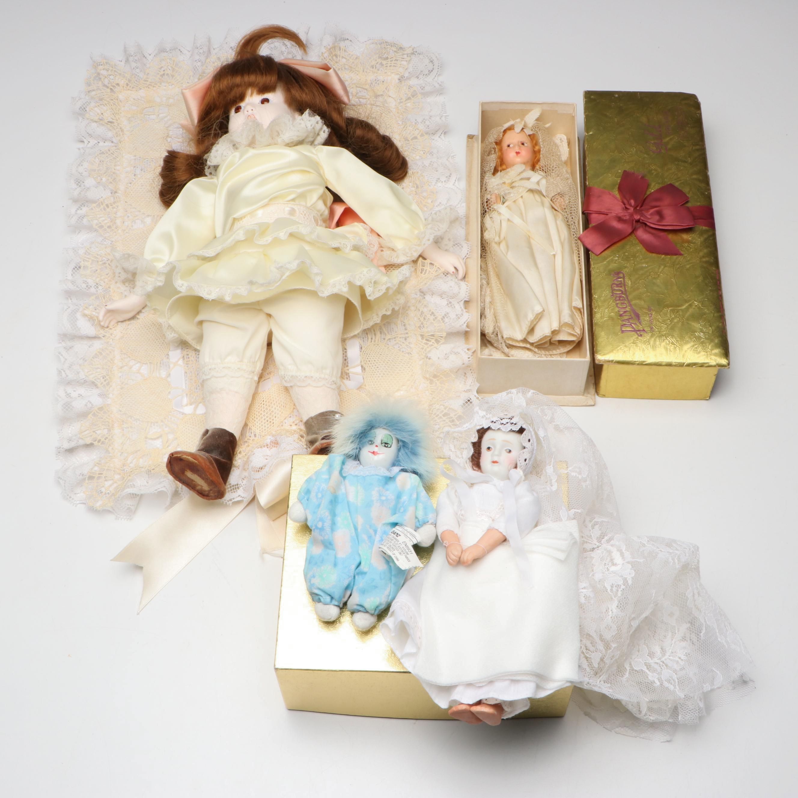 Ganz "Q-Tee" Porcelain Clown with Other Porcelain and Composition Dolls