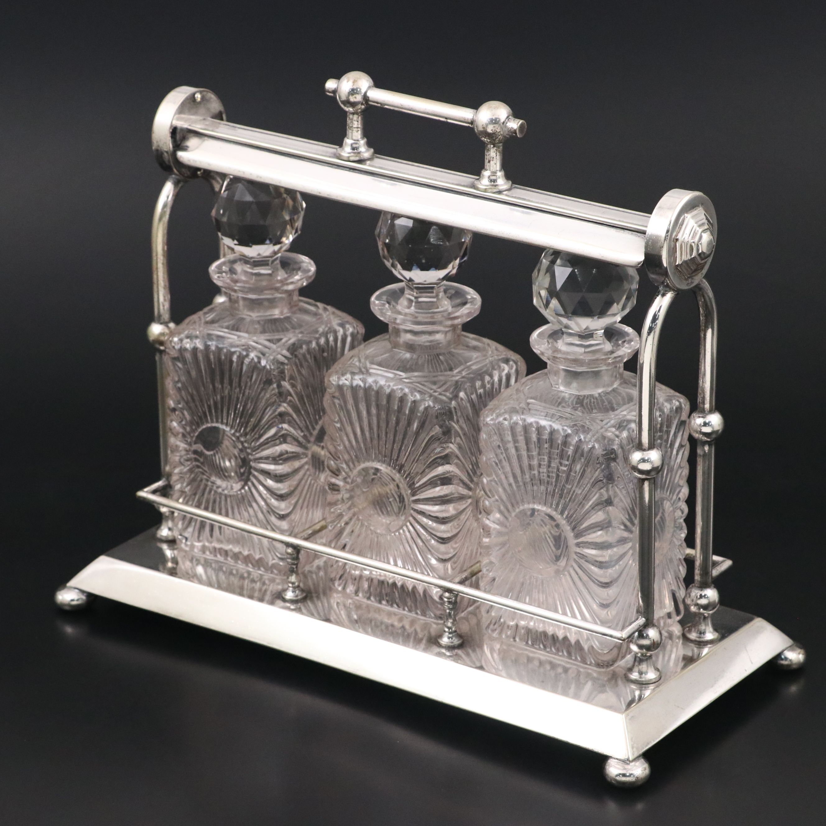 John Grinsell & Sons Silver Plate Tantalus with Crystal Decanters