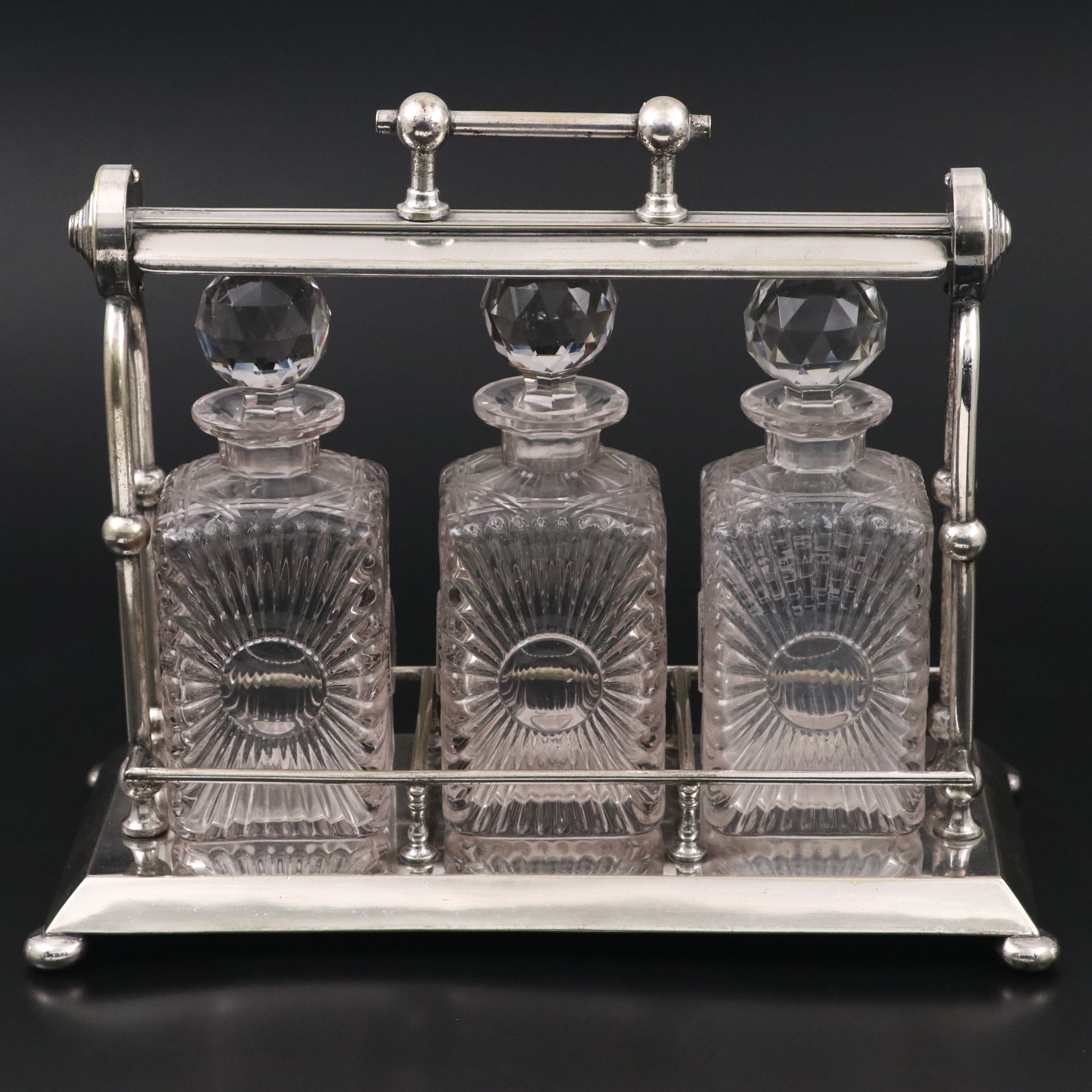 John Grinsell & Sons Silver Plate Tantalus with Crystal Decanters