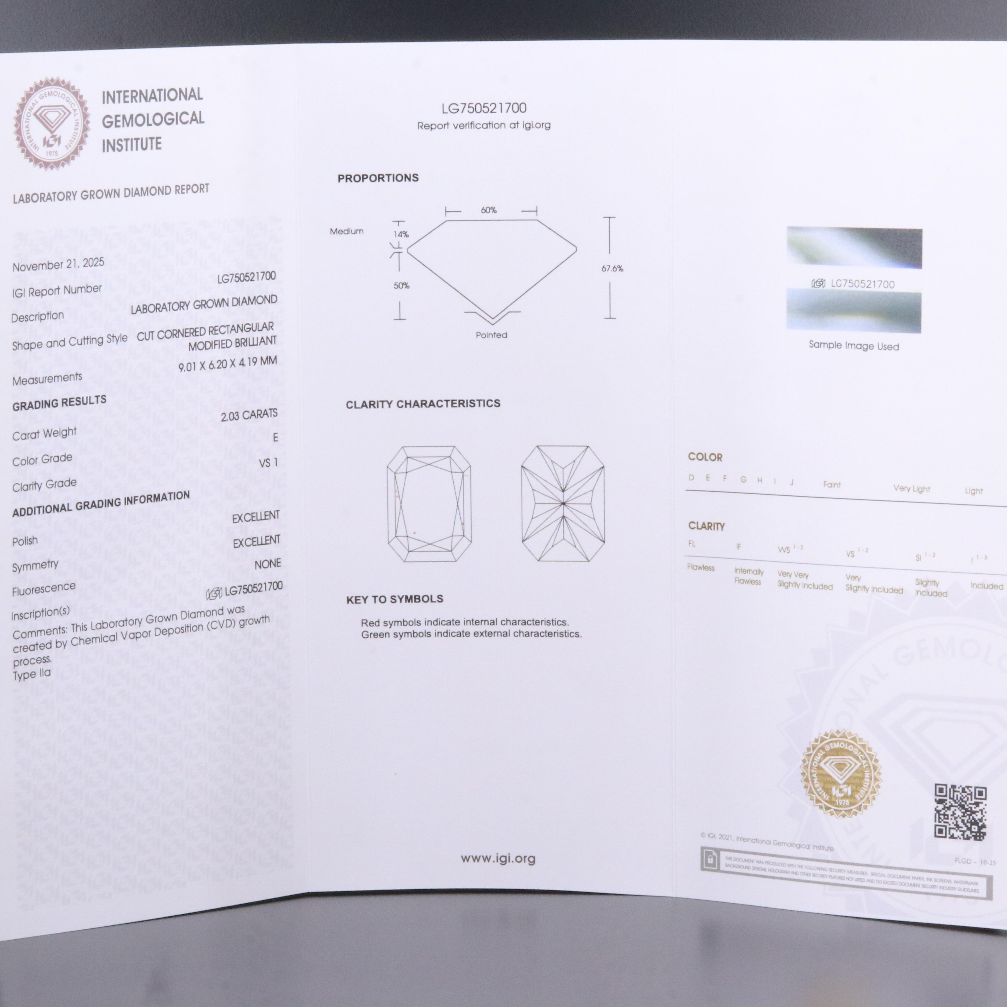 Loose 2.03 CT Lab Grown Diamond with IGI Report