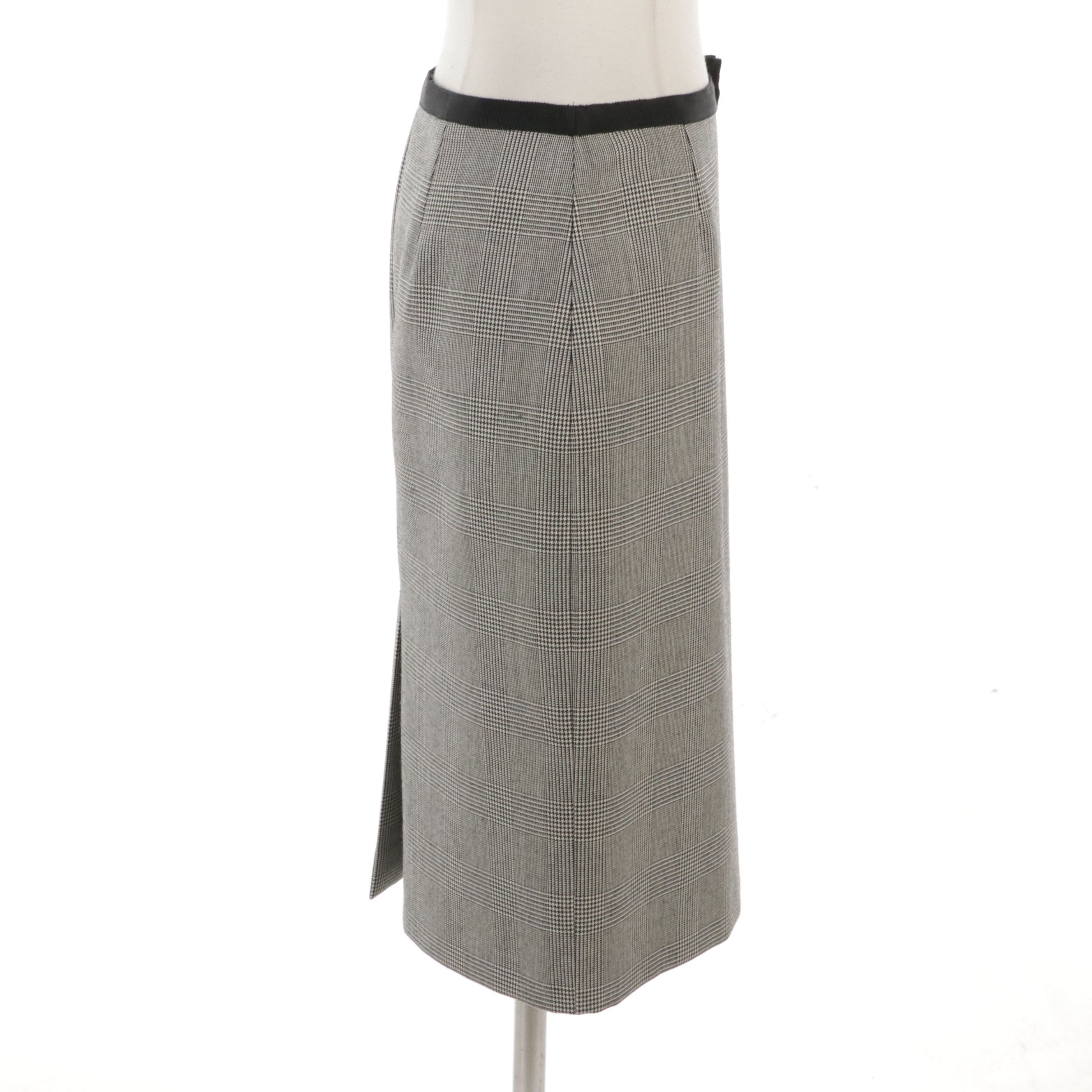 Prada Houndstooth Plaid Skirt in Black/White with Grosgrain Bow Waistband
