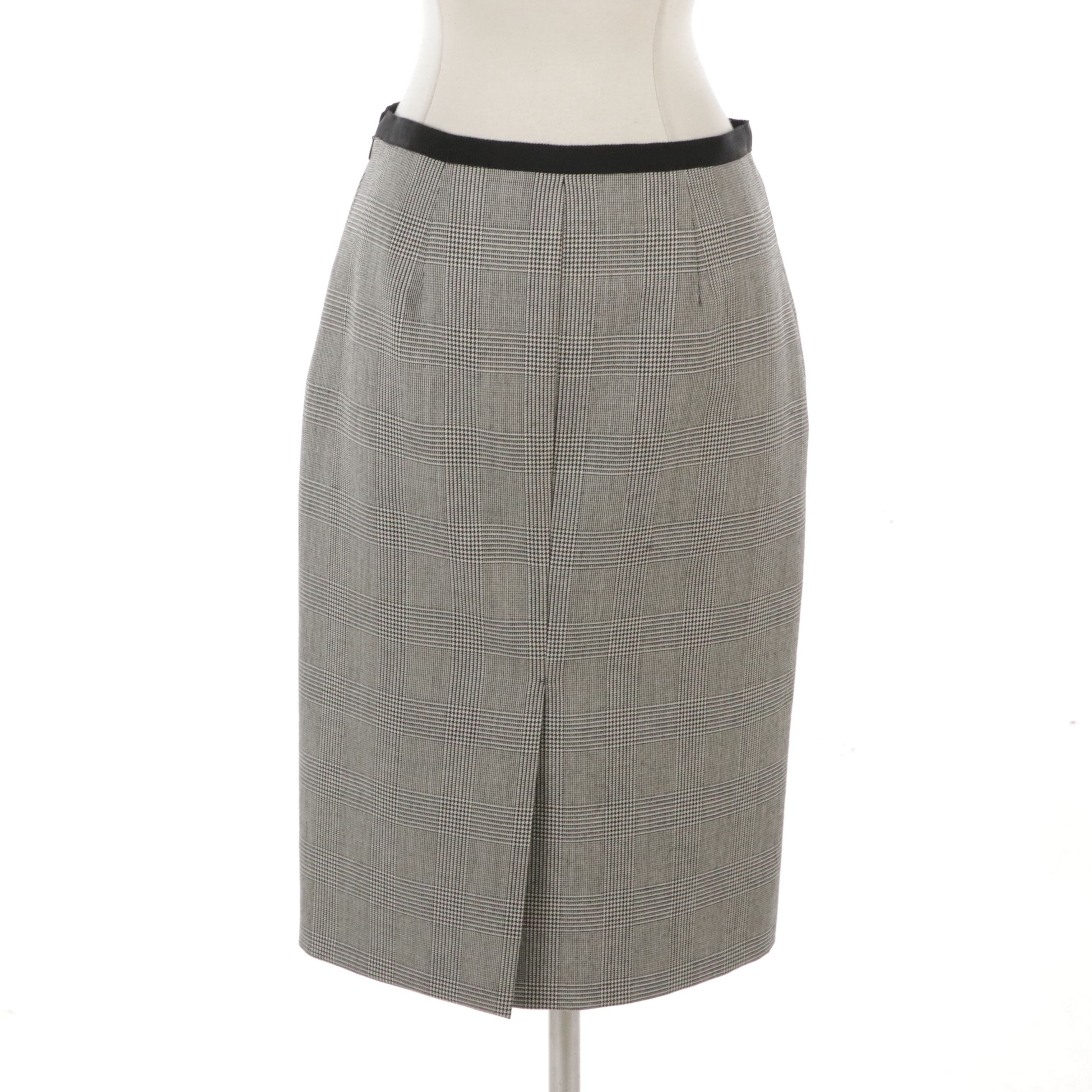 Prada Houndstooth Plaid Skirt in Black/White with Grosgrain Bow Waistband
