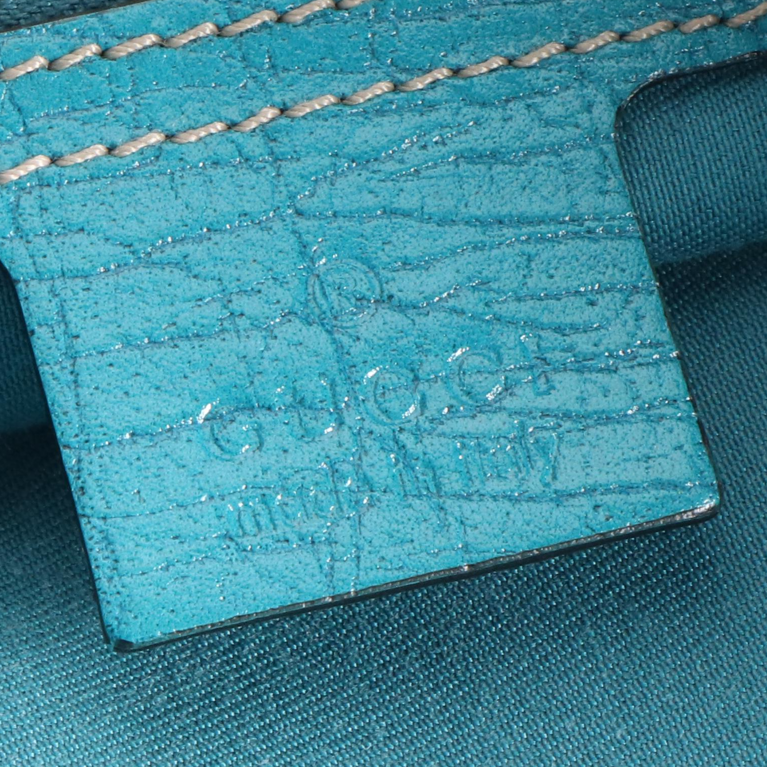 Gucci Hasler Horsebit Tote Bag in Beige GG Canvas and Turquoise Leather