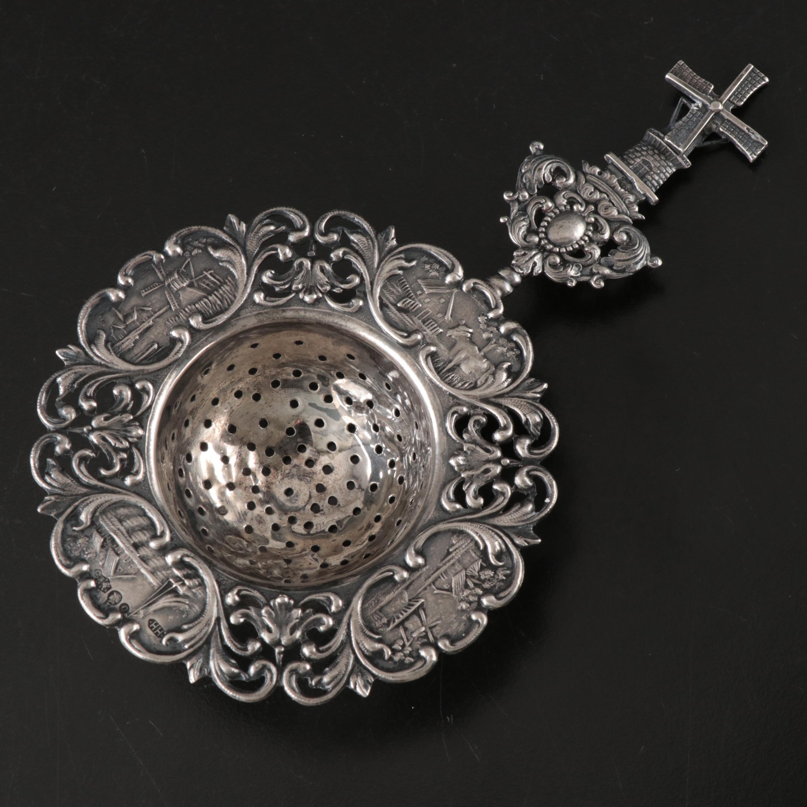Herbert Hooijkaas Dutch 833 Silver Windmill Tea Strainer, 1937
