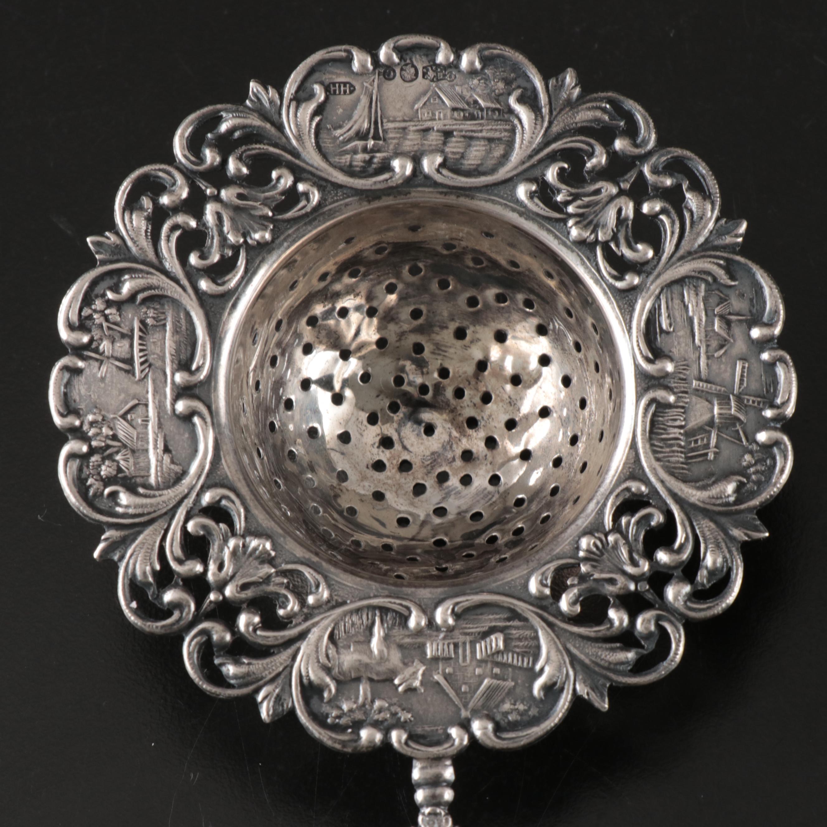 Herbert Hooijkaas Dutch 833 Silver Windmill Tea Strainer, 1937