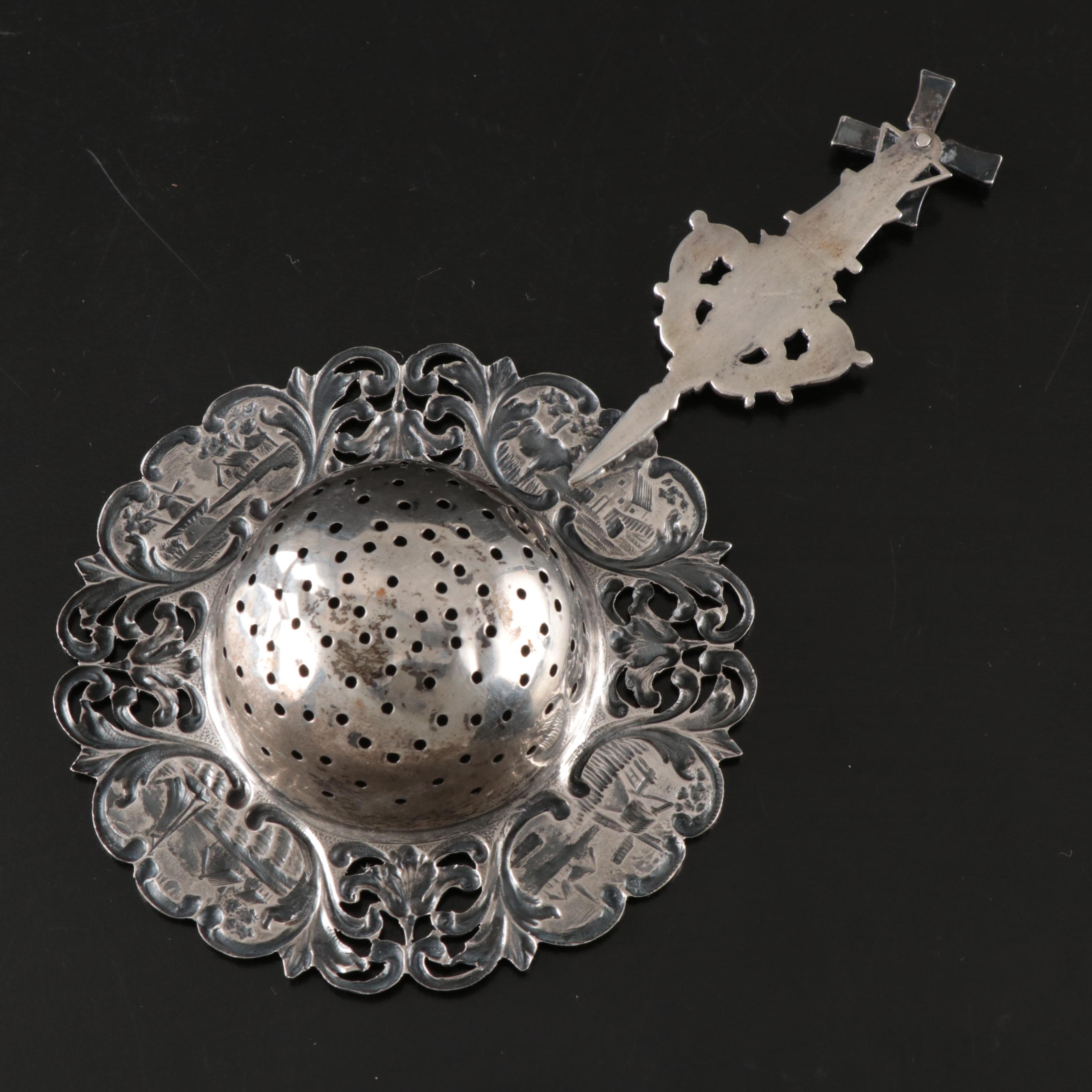 Herbert Hooijkaas Dutch 833 Silver Windmill Tea Strainer, 1937