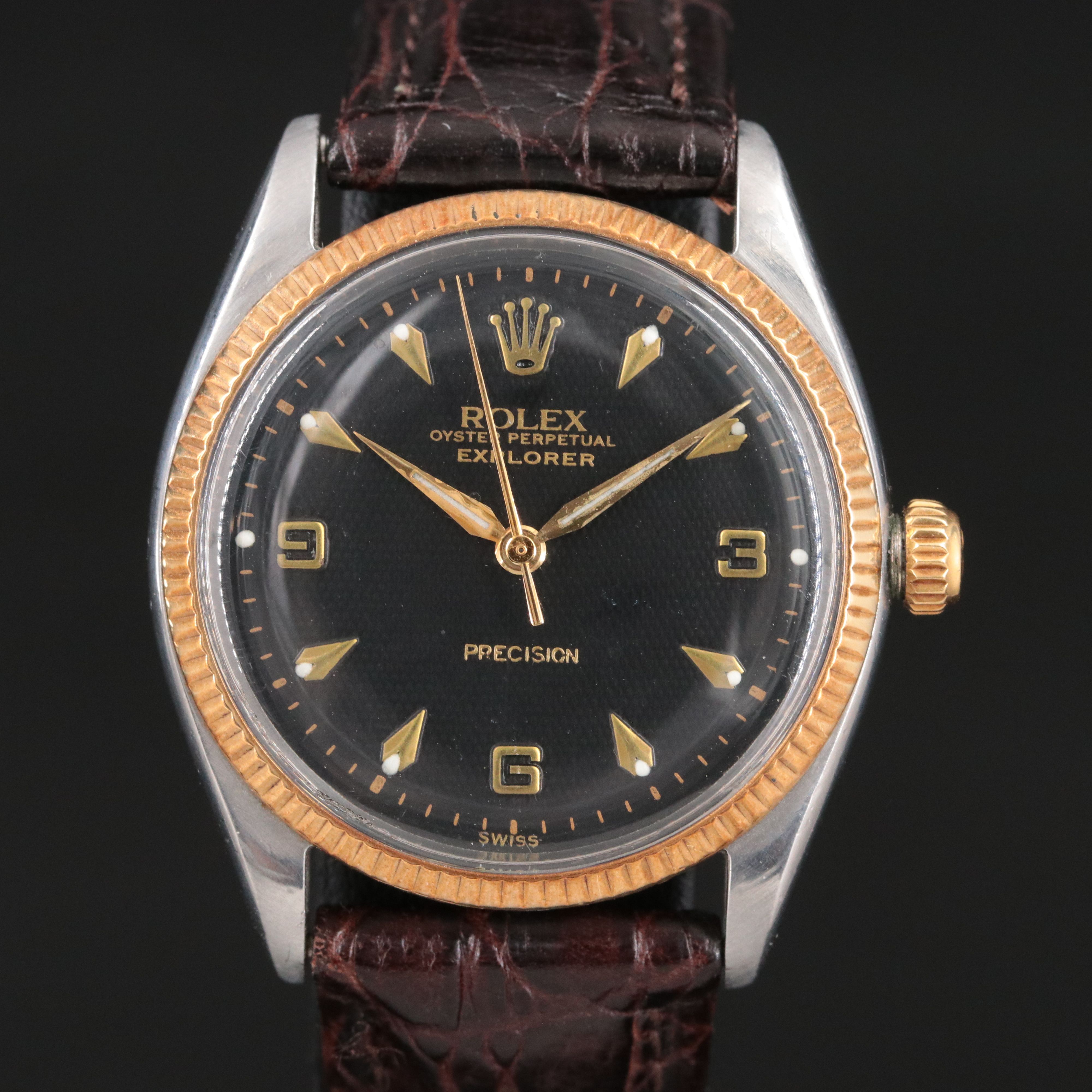 Rolex Explorer Precision 5501 Honeycomb Dial Vintage Watch c.1958