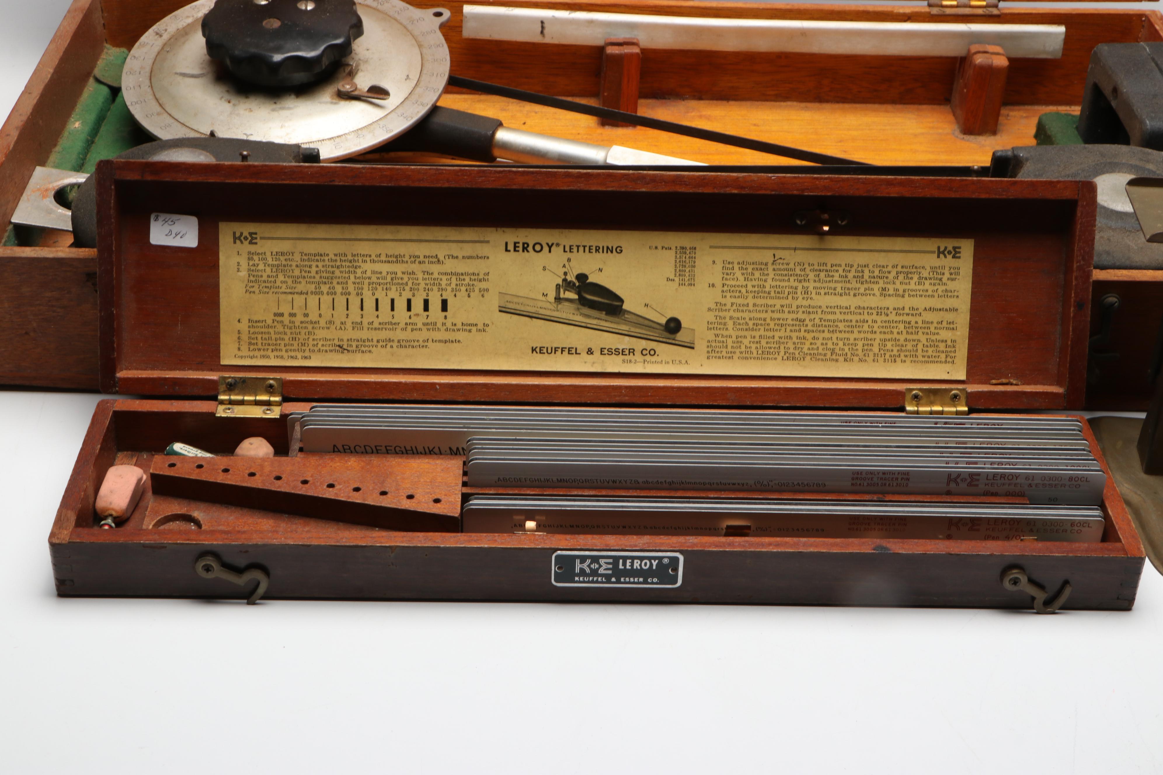 Bruning-Wallace US Navy Drafting Machine with Leroy Lettering Set and More