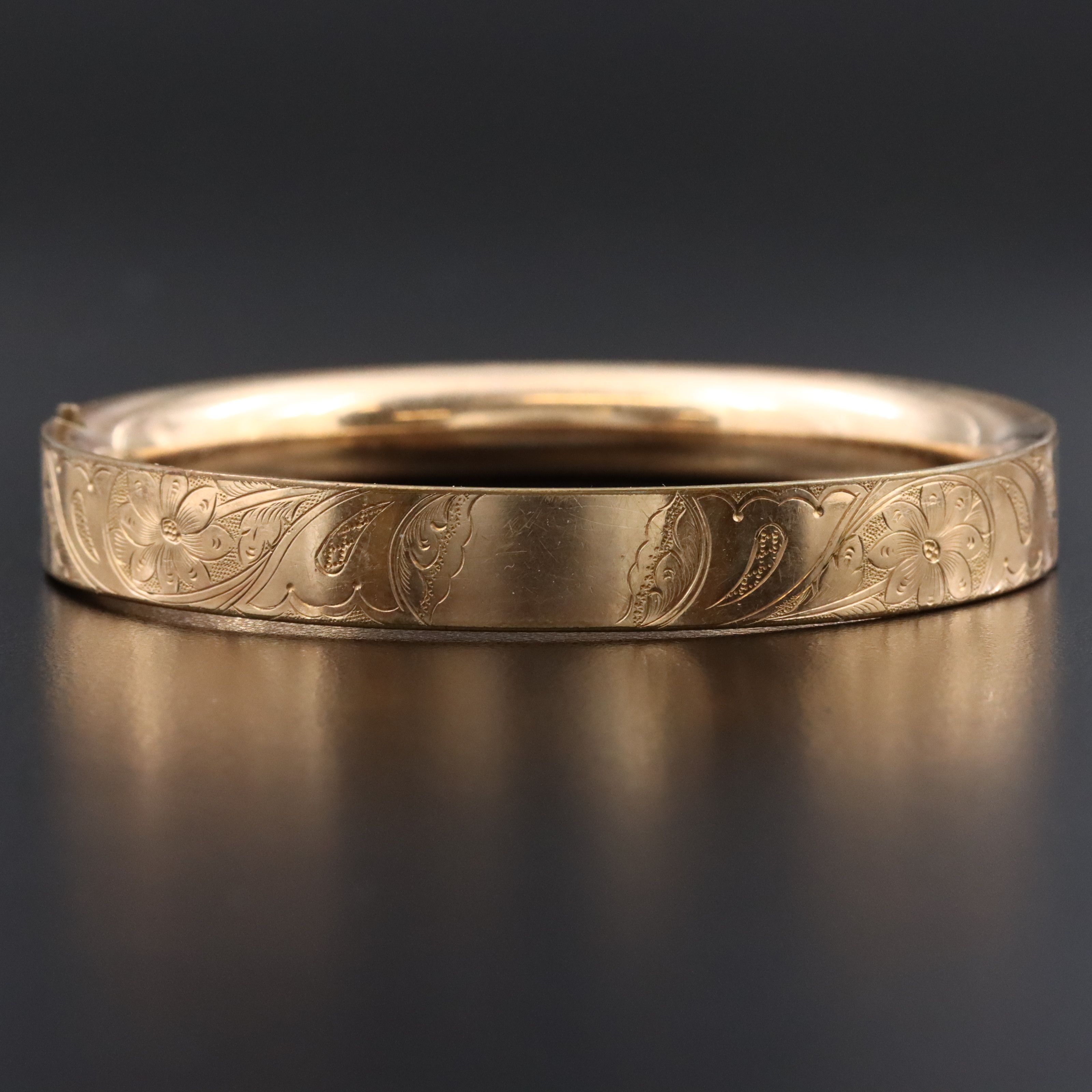 Antique Gold-Filled Floral Engraved Hinged Bracelet