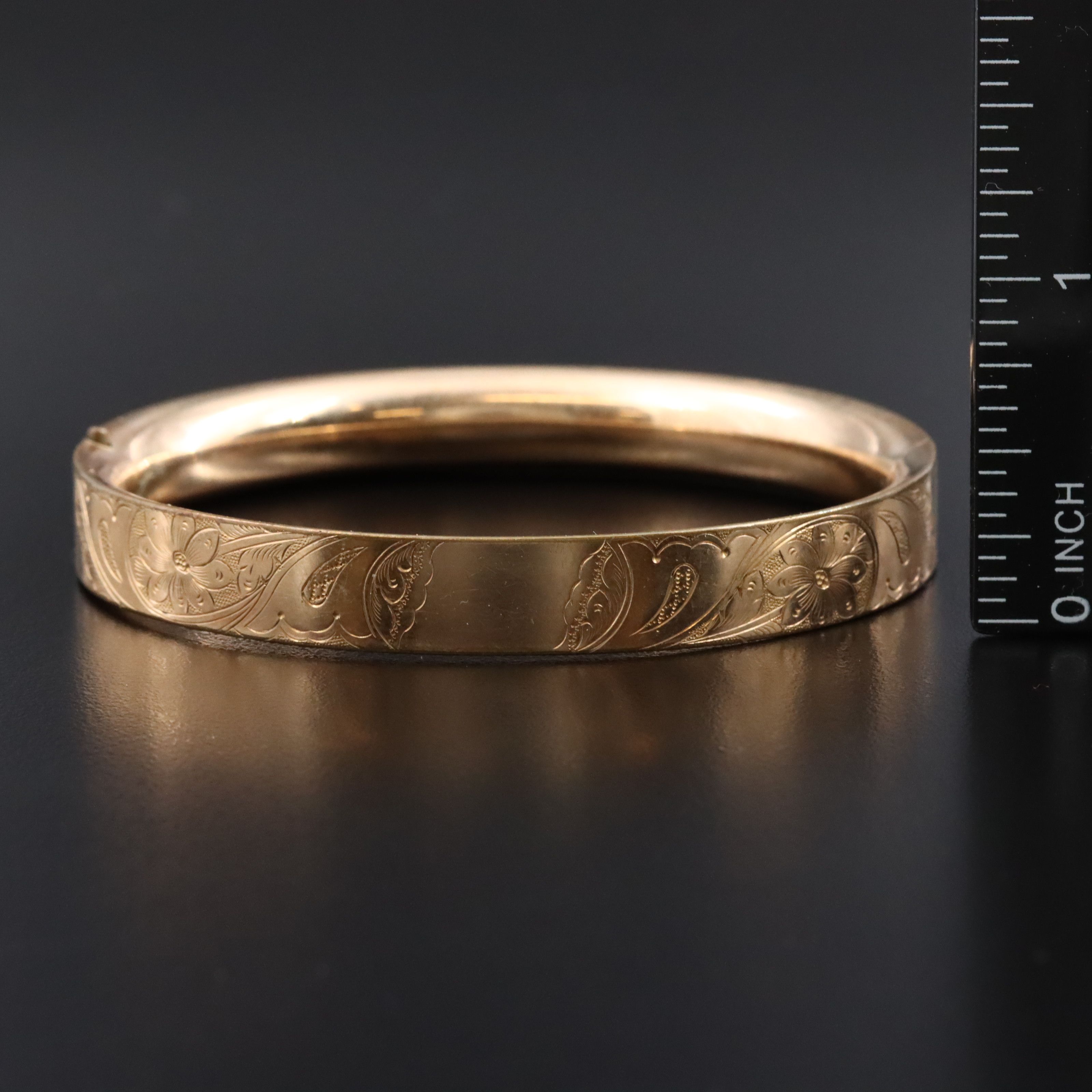 Antique Gold-Filled Floral Engraved Hinged Bracelet