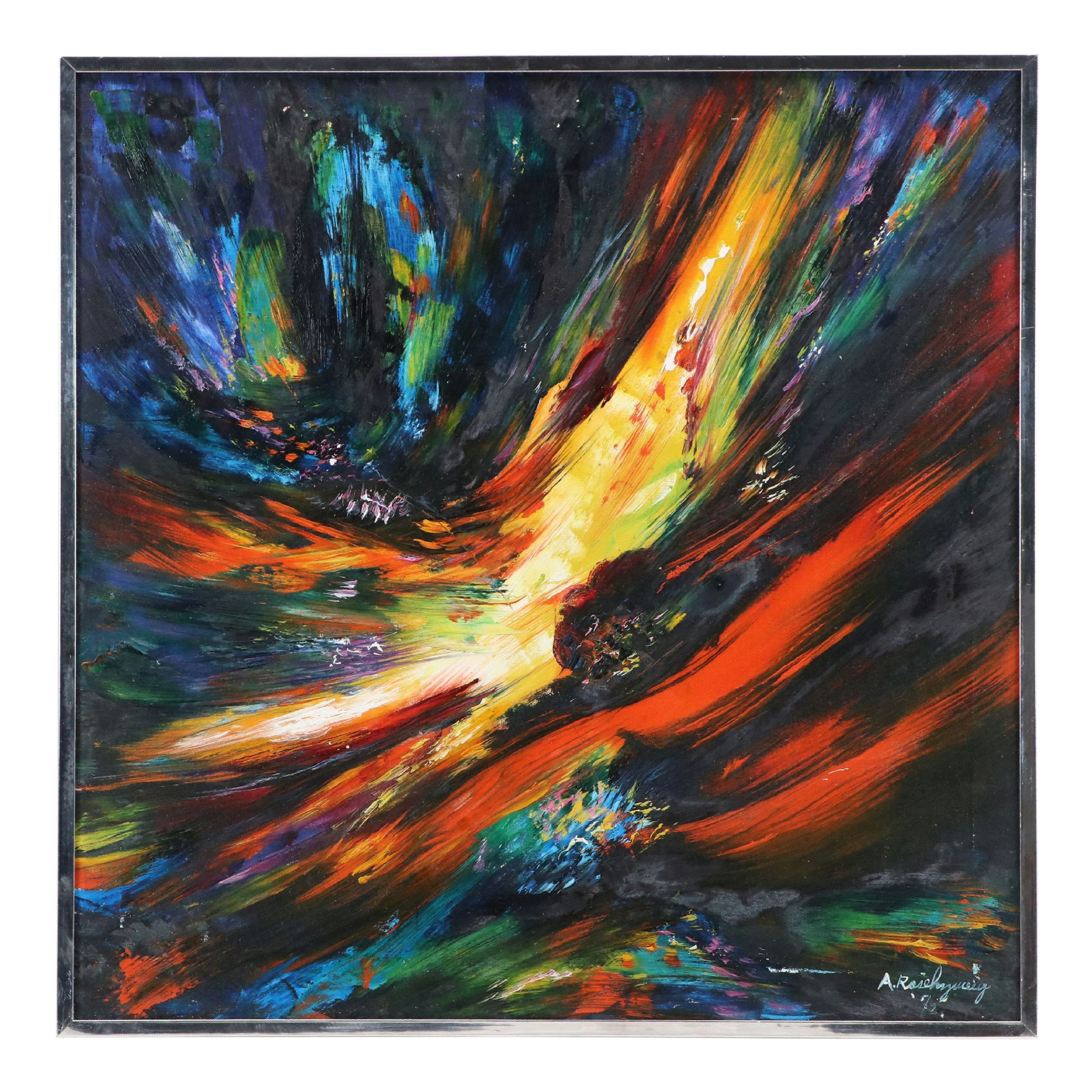 Abstract Oil Painting in the Style of Leonardo Nierman, 1972