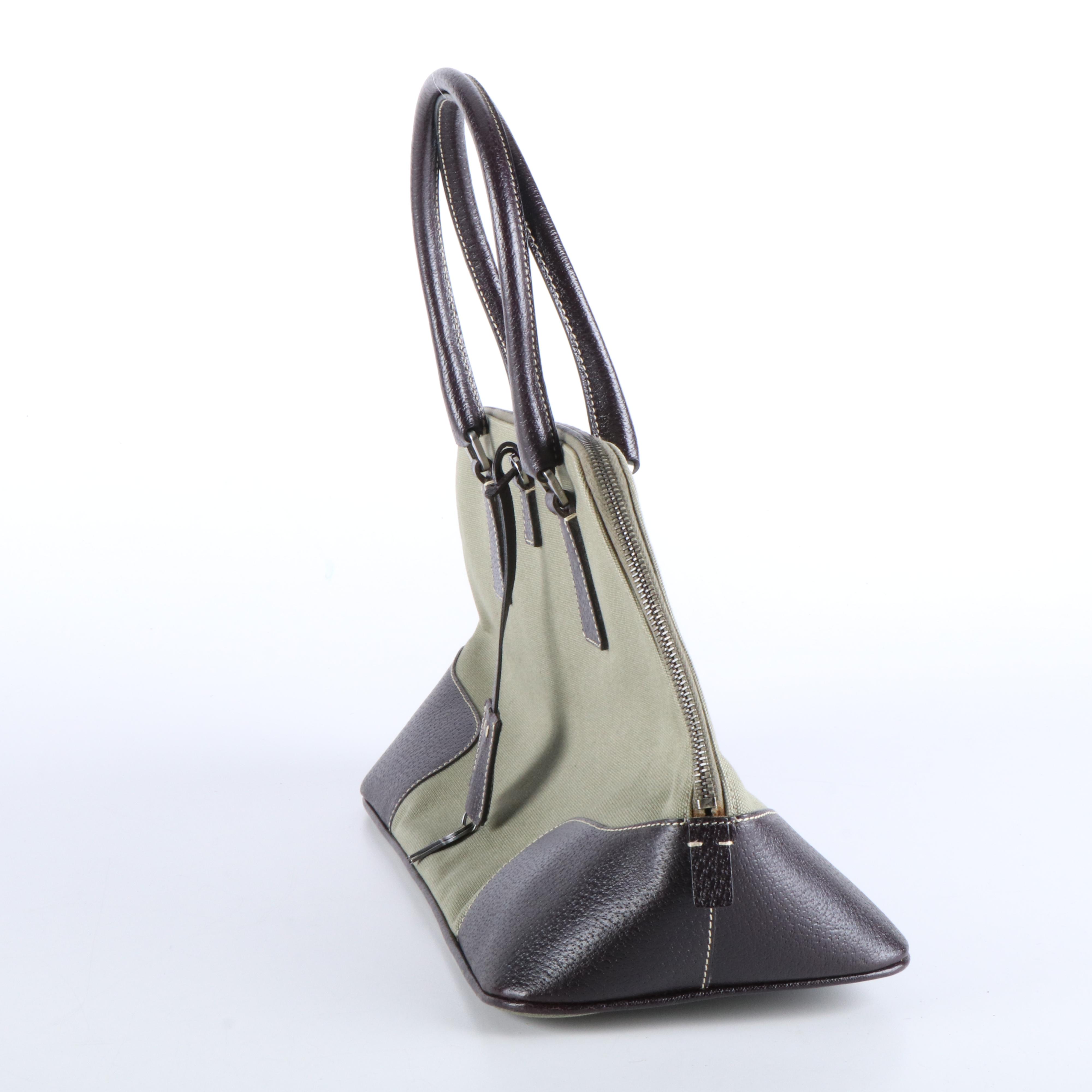 Prada Promenade Handbag in Green Canvas and Leather