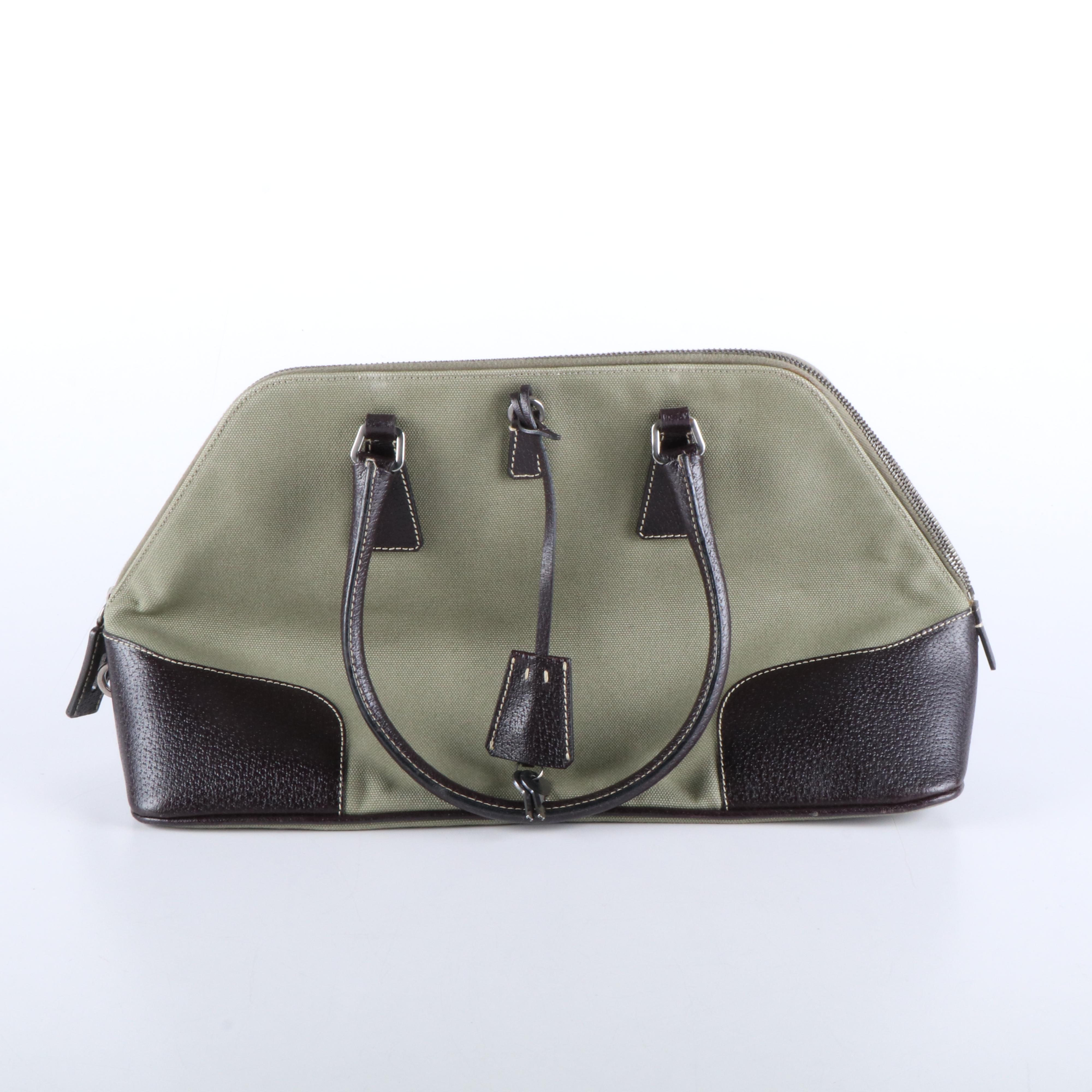 Prada Promenade Handbag in Green Canvas and Leather