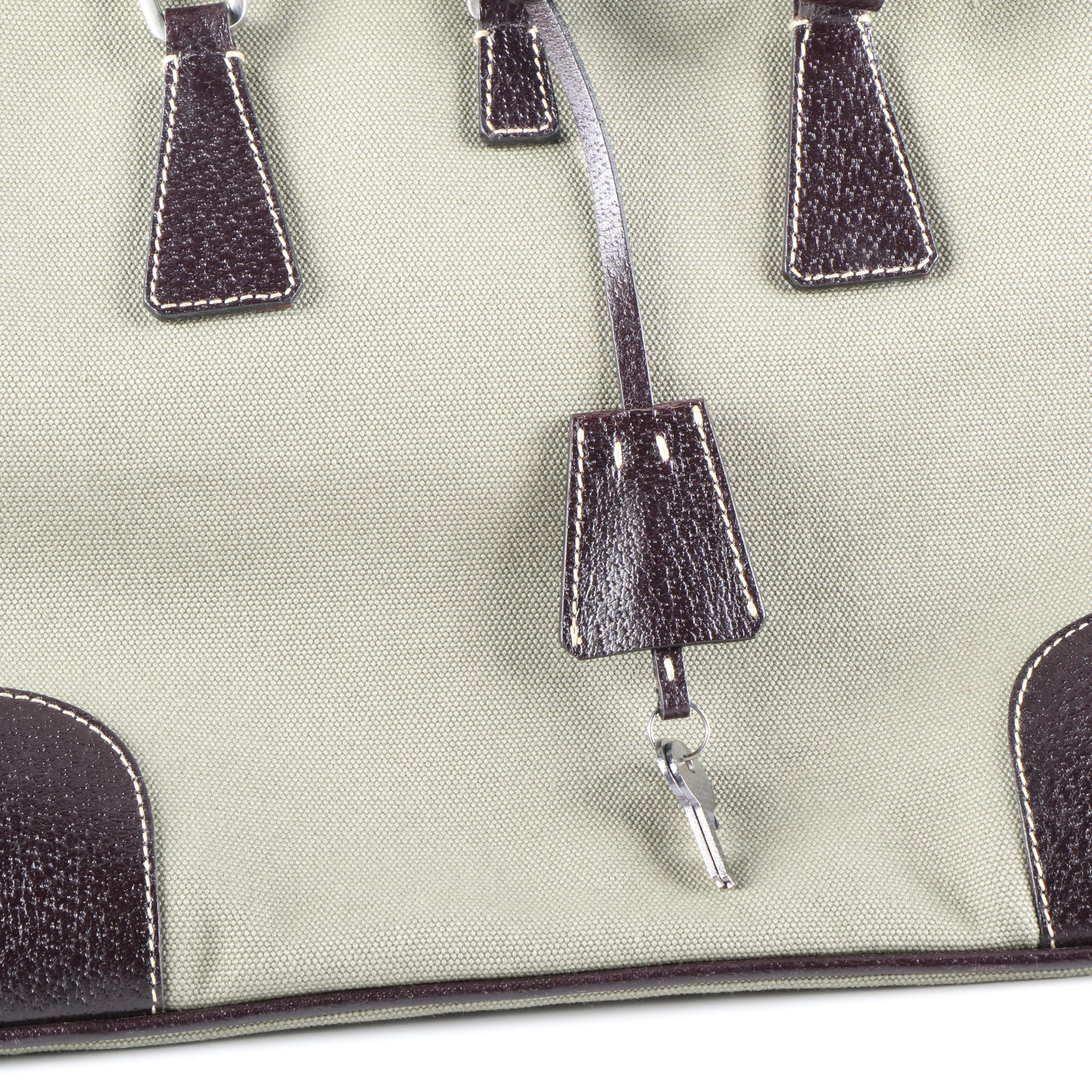 Prada Promenade Handbag in Green Canvas and Leather