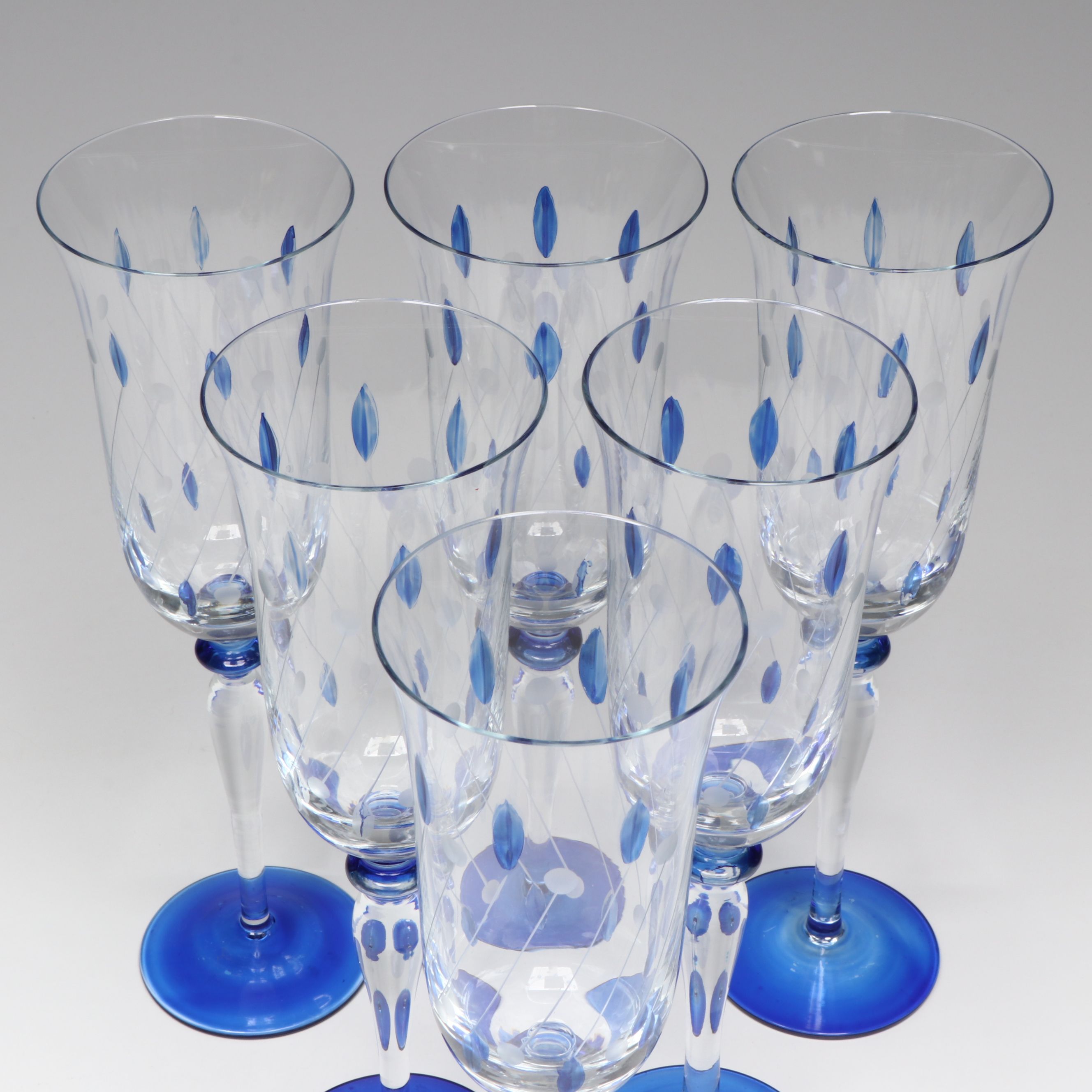 Painted and Etched Glass Champagne Flutes