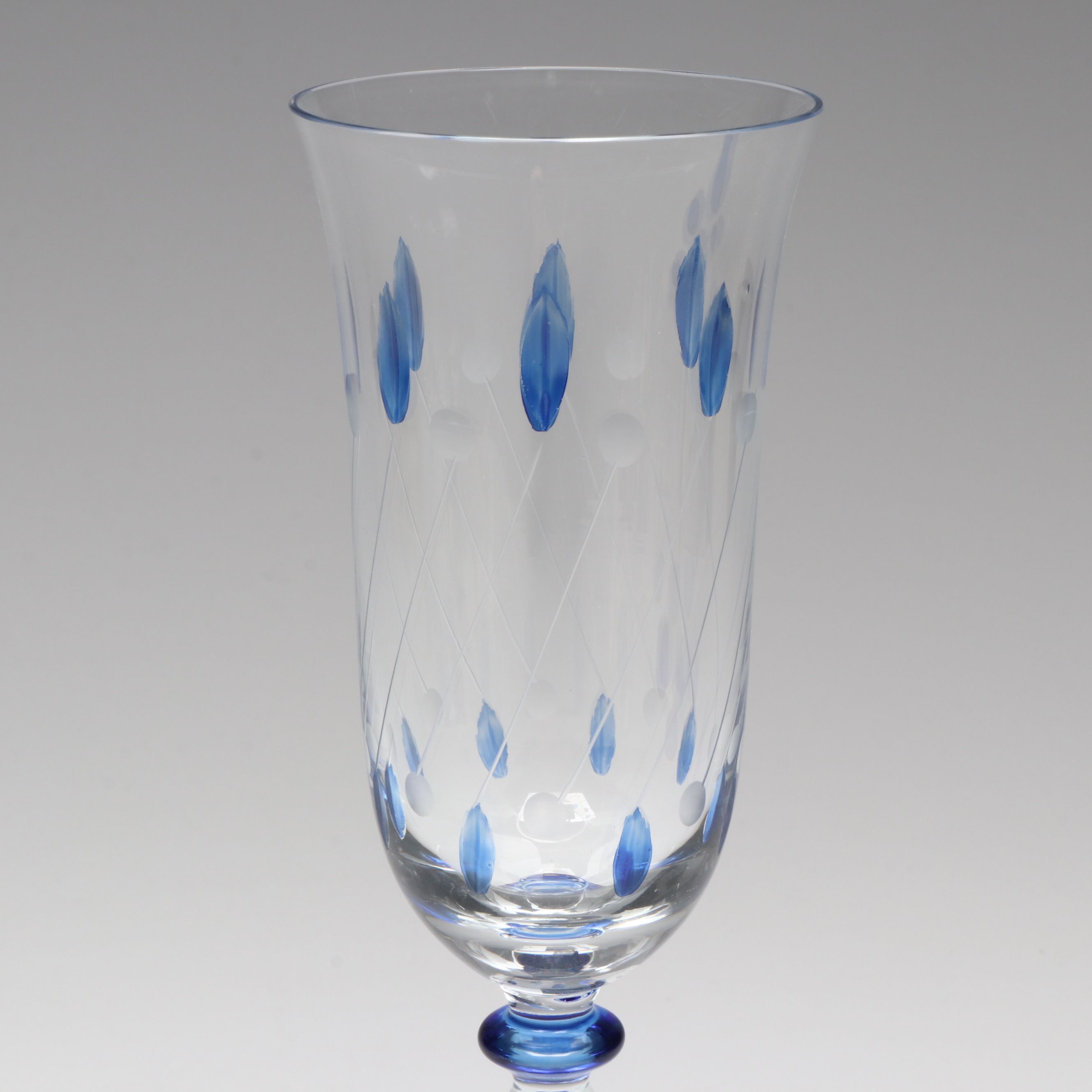 Painted and Etched Glass Champagne Flutes