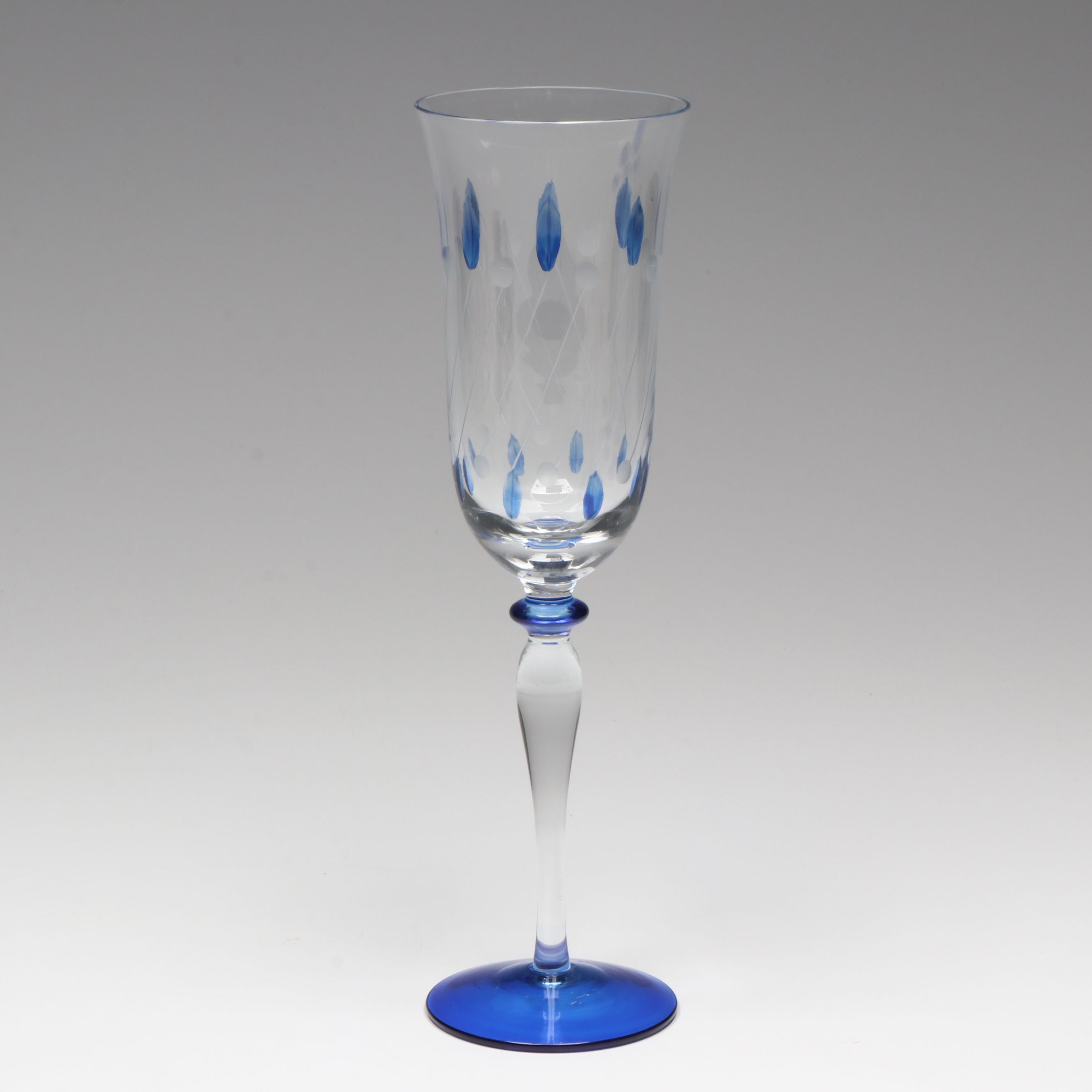 Painted and Etched Glass Champagne Flutes