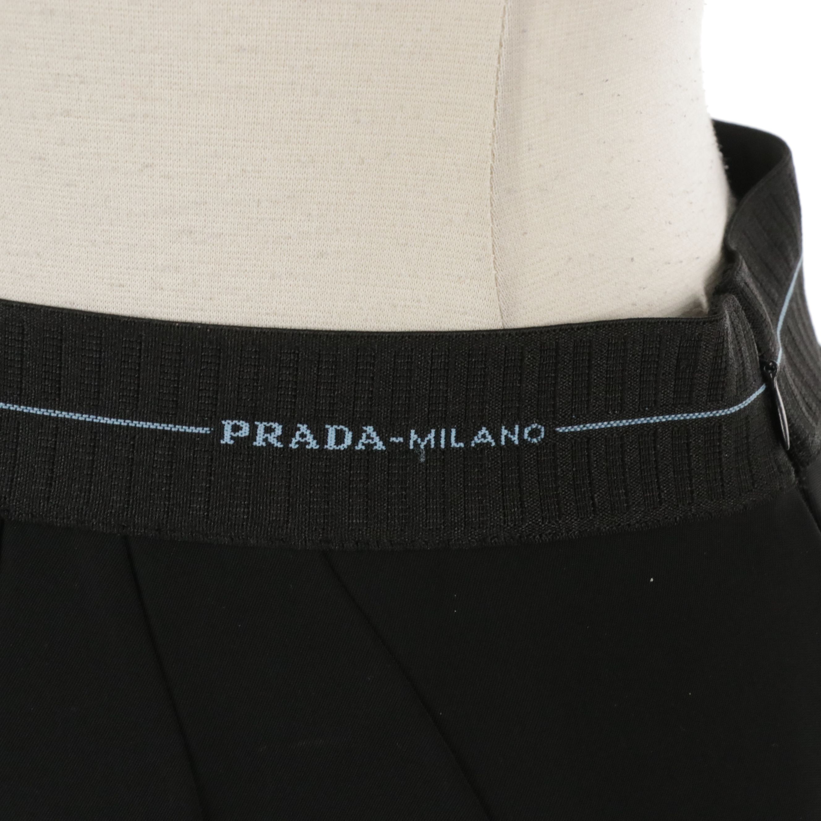 Prada Logo Black Long Skirt with Elastic Waistband