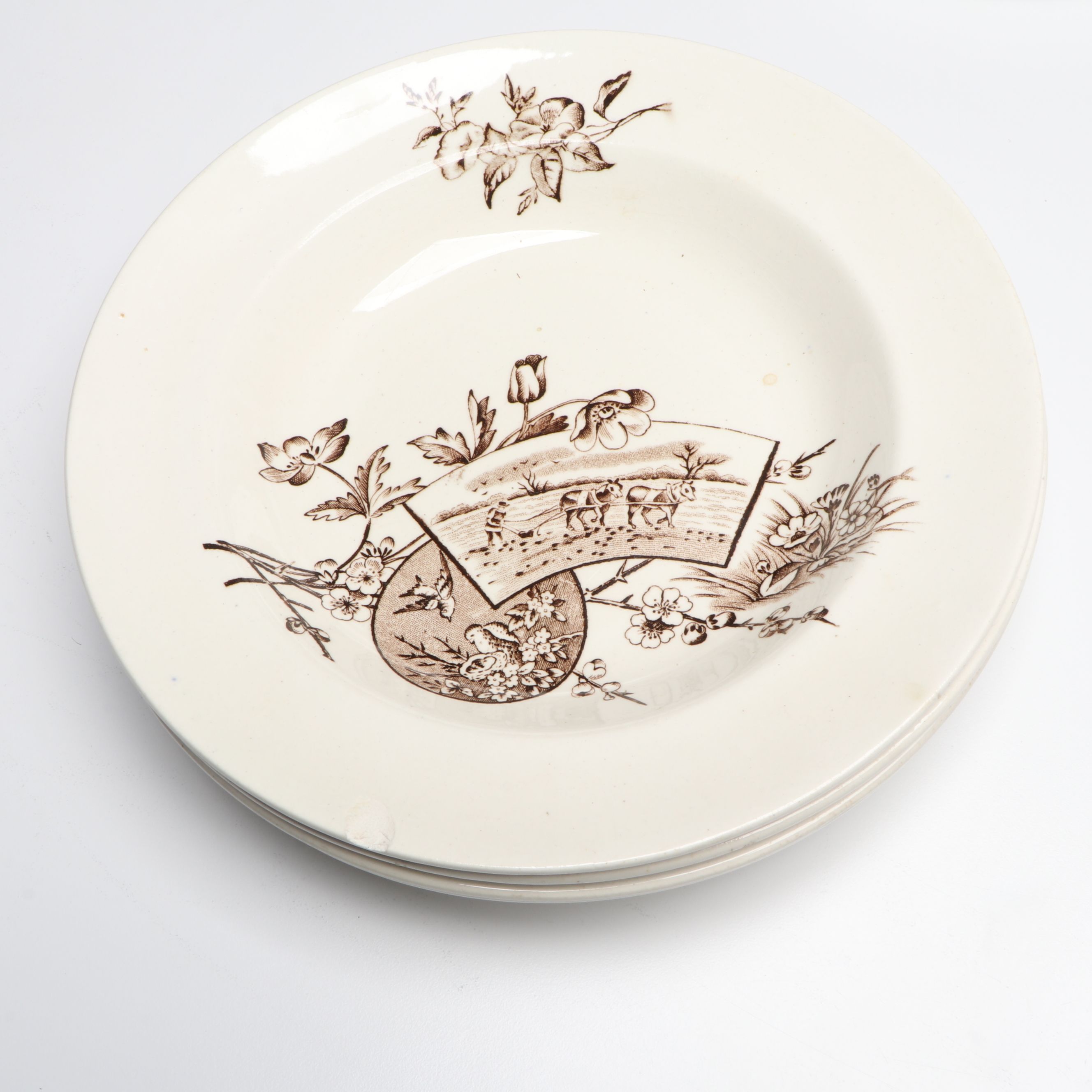 English Aesthetic Movement Transferware Plates and Serveware, Late 19th Century