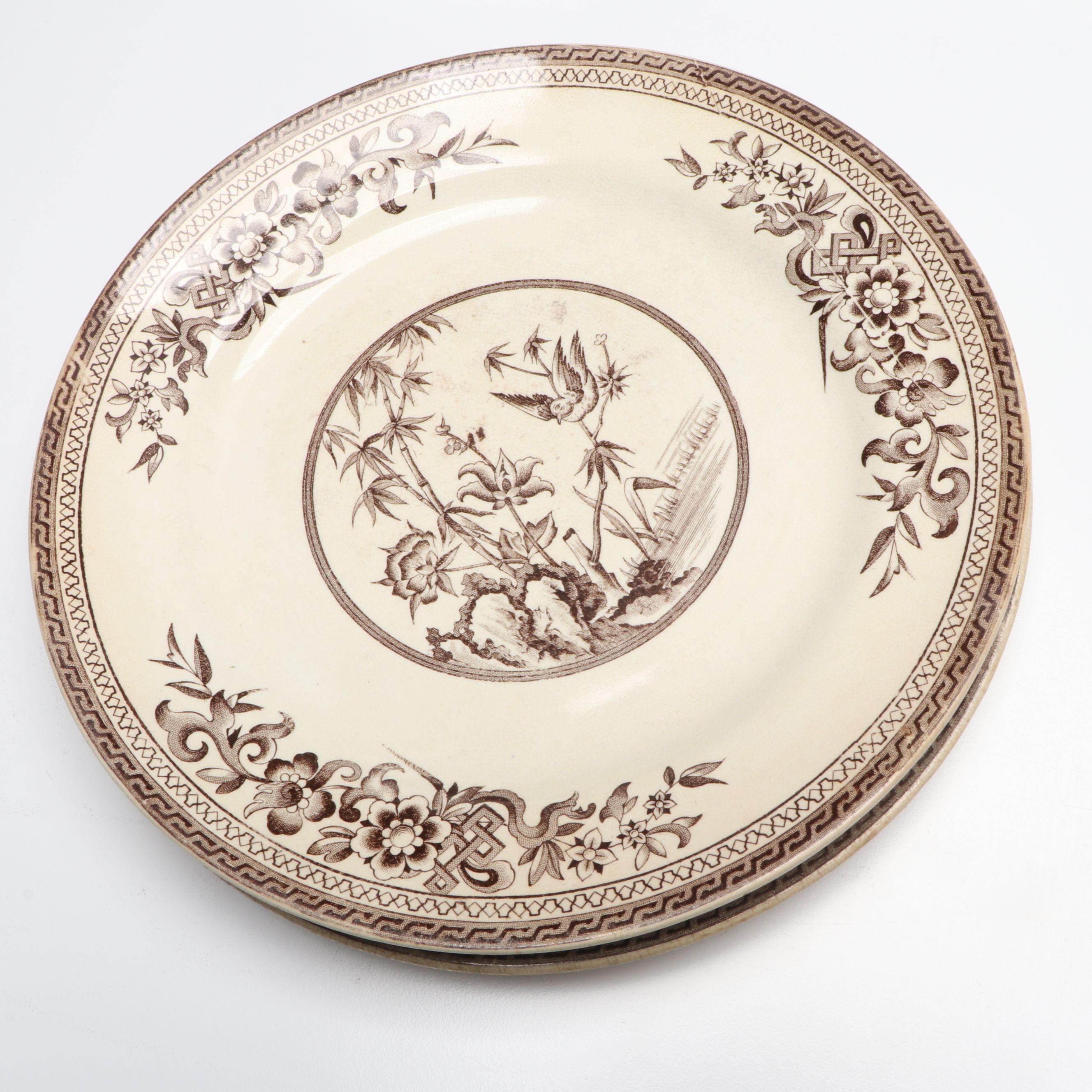 English Aesthetic Movement Transferware Plates and Serveware, Late 19th Century