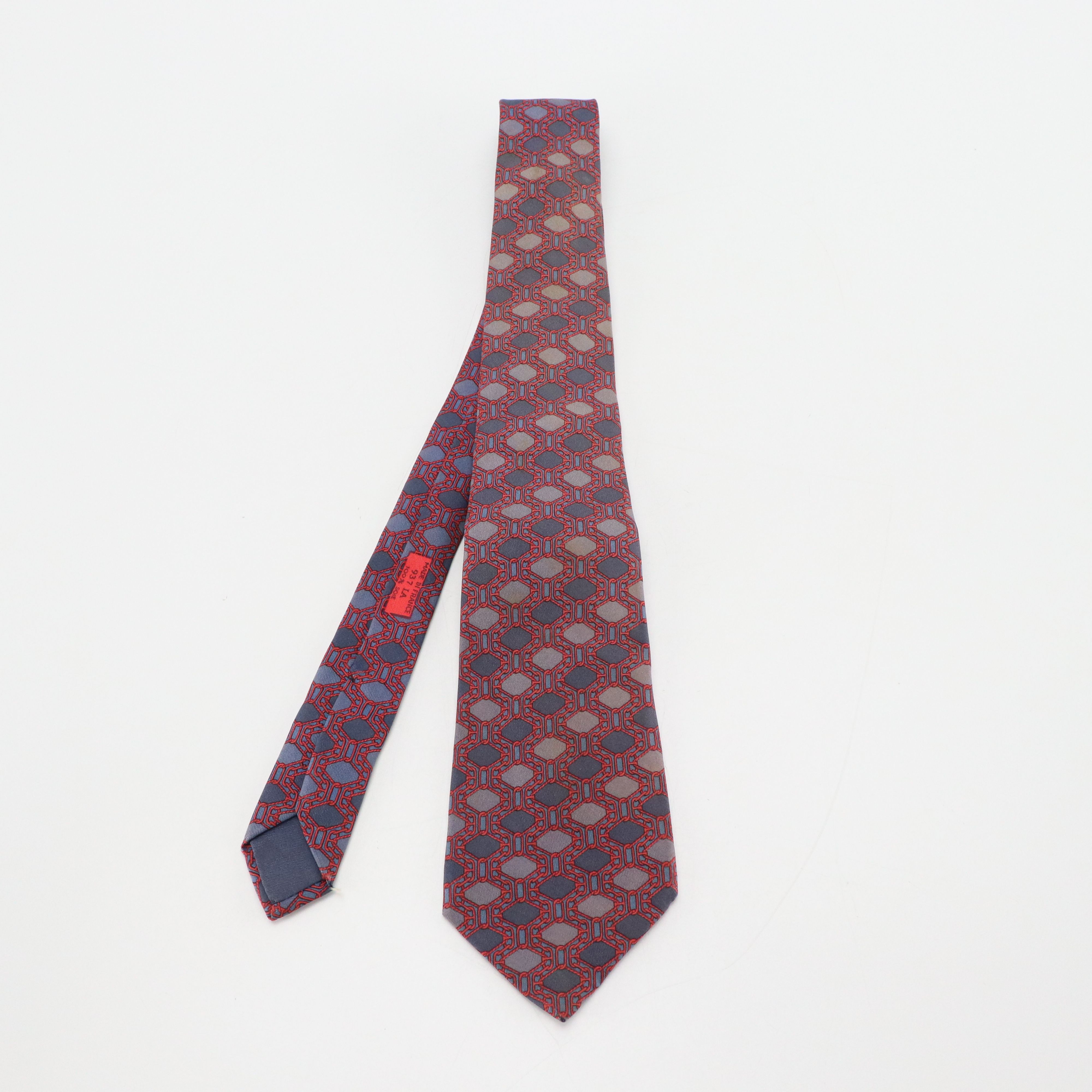 Hermès Geometric Chain Pattern Necktie in Silk Twill