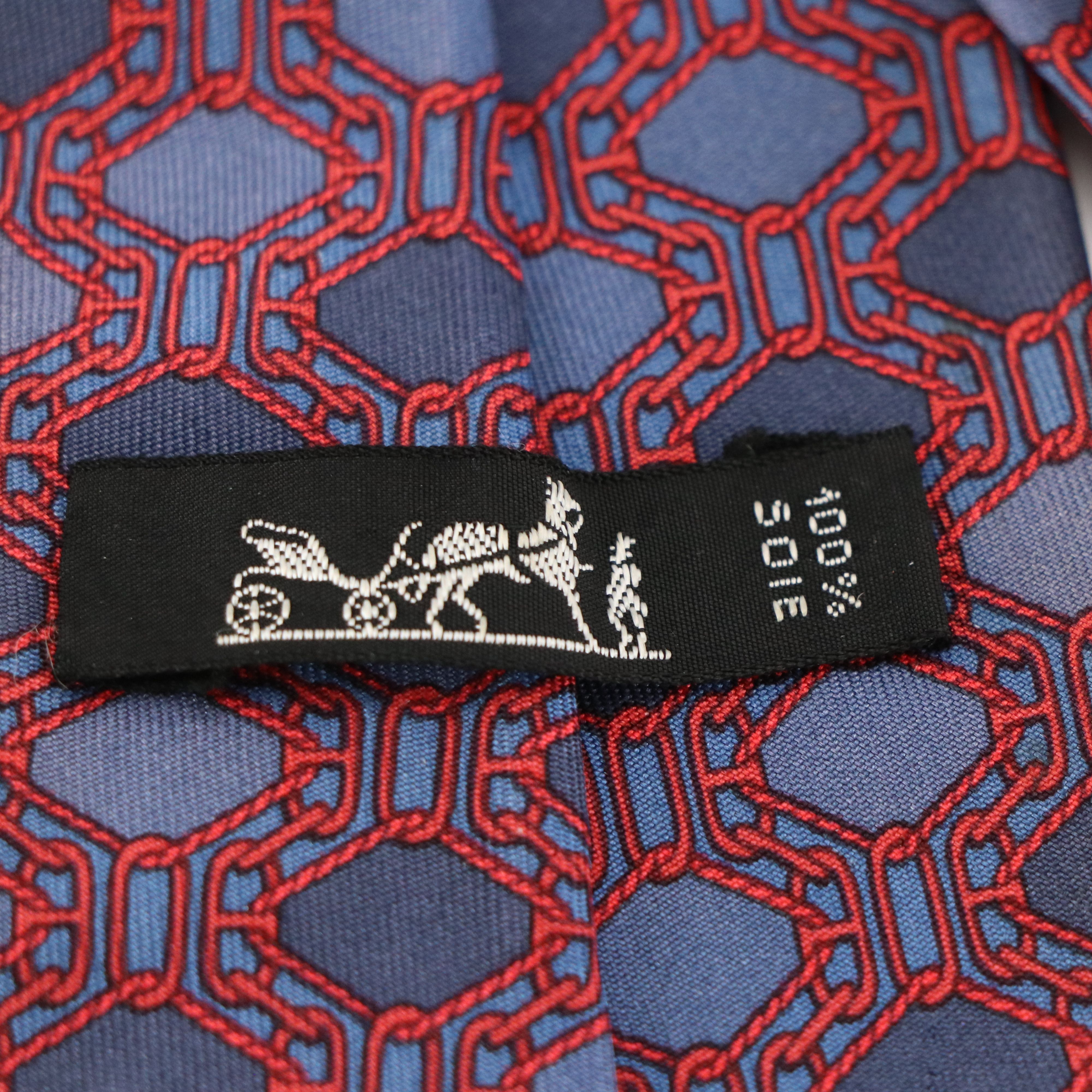 Hermès Geometric Chain Pattern Necktie in Silk Twill
