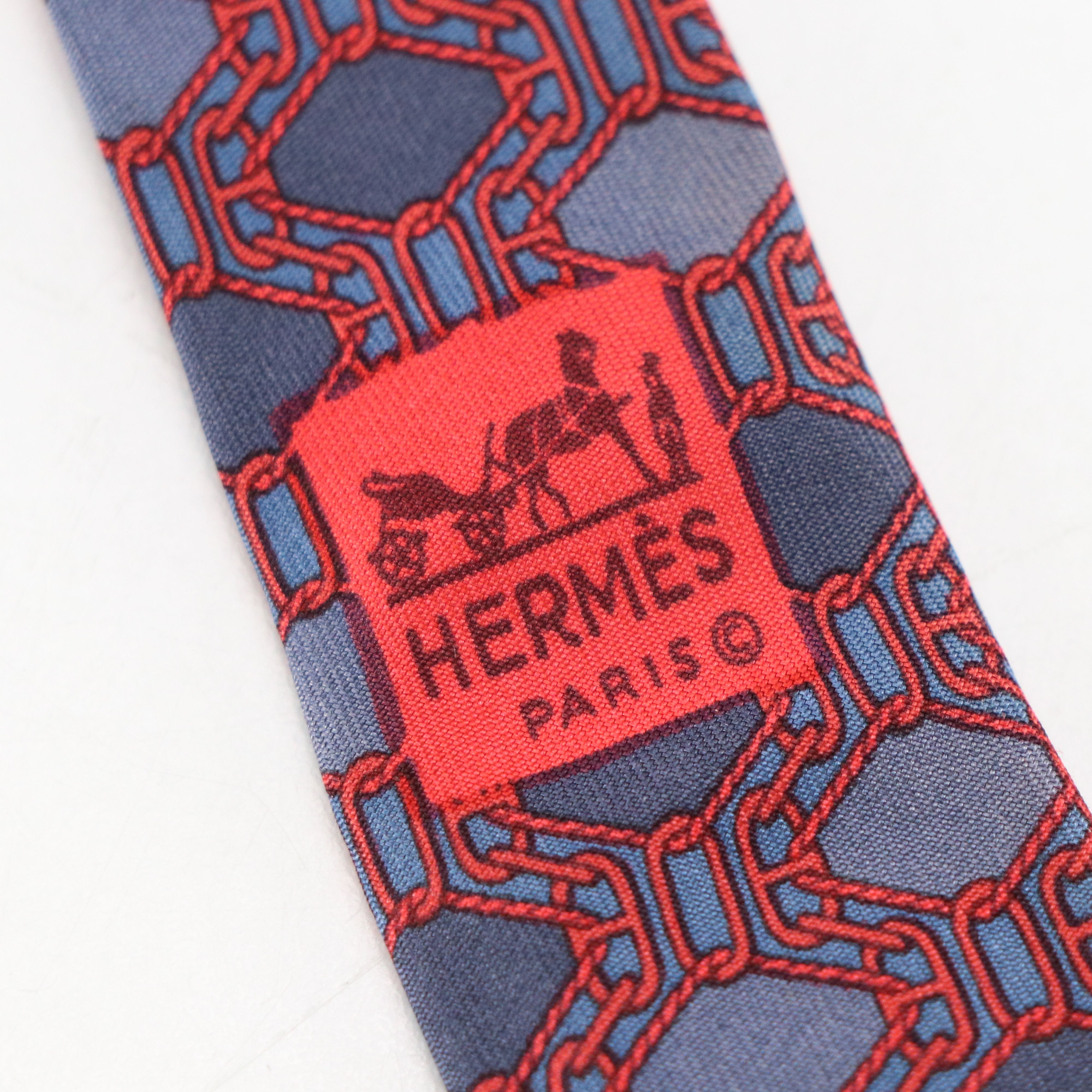 Hermès Geometric Chain Pattern Necktie in Silk Twill