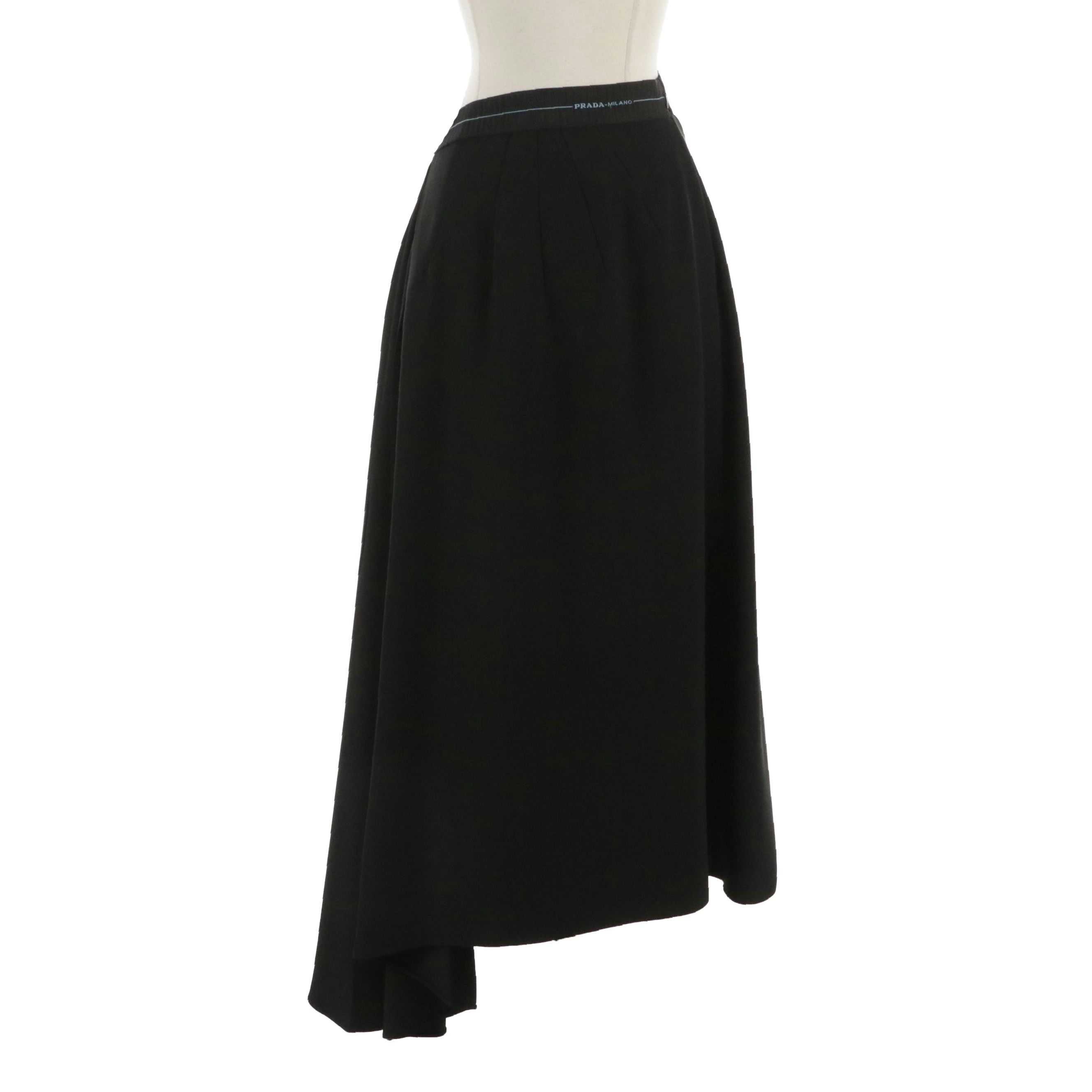 Prada Logo Black Long Skirt with Elastic Waistband