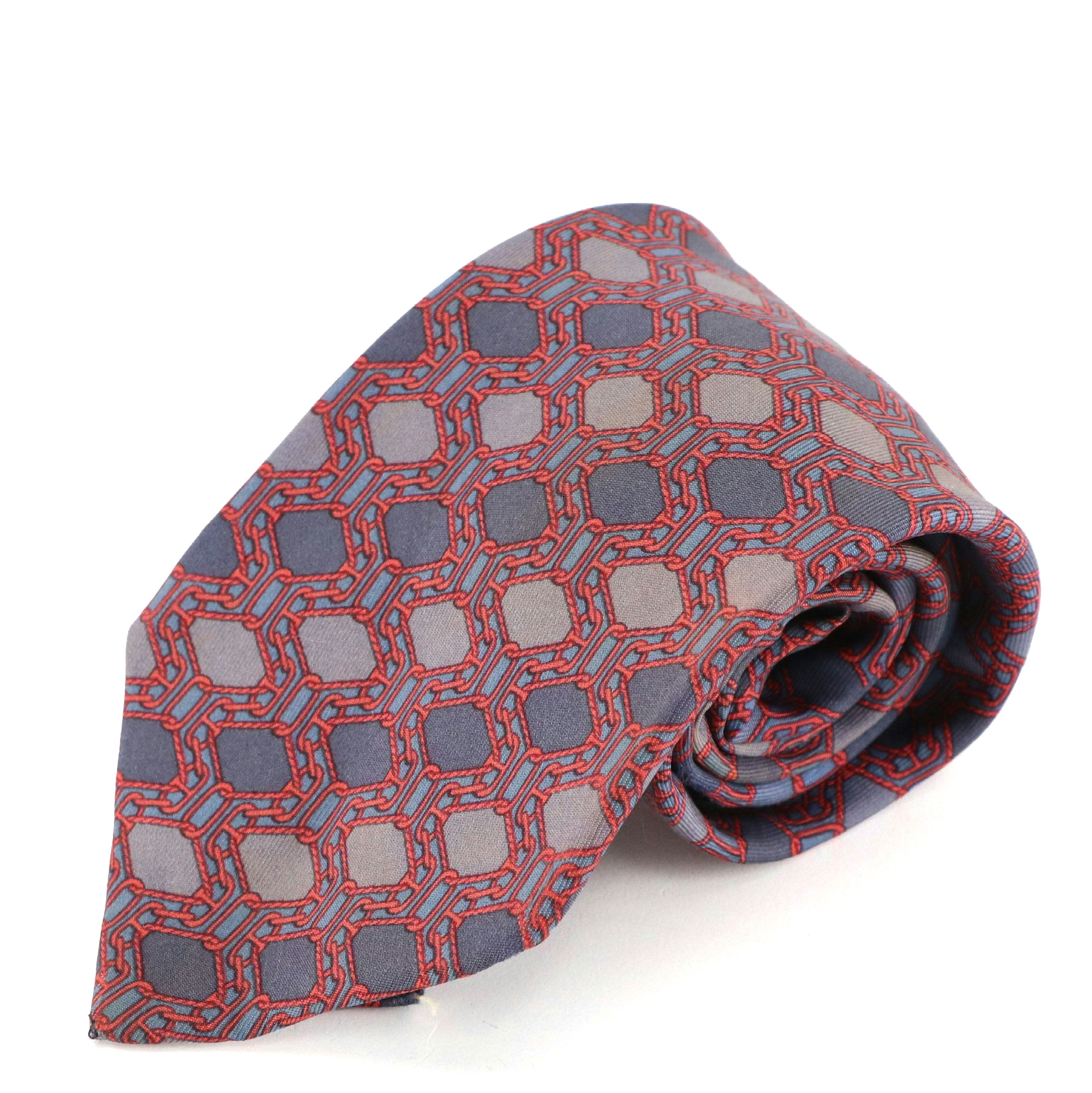 Hermès Geometric Chain Pattern Necktie in Silk Twill