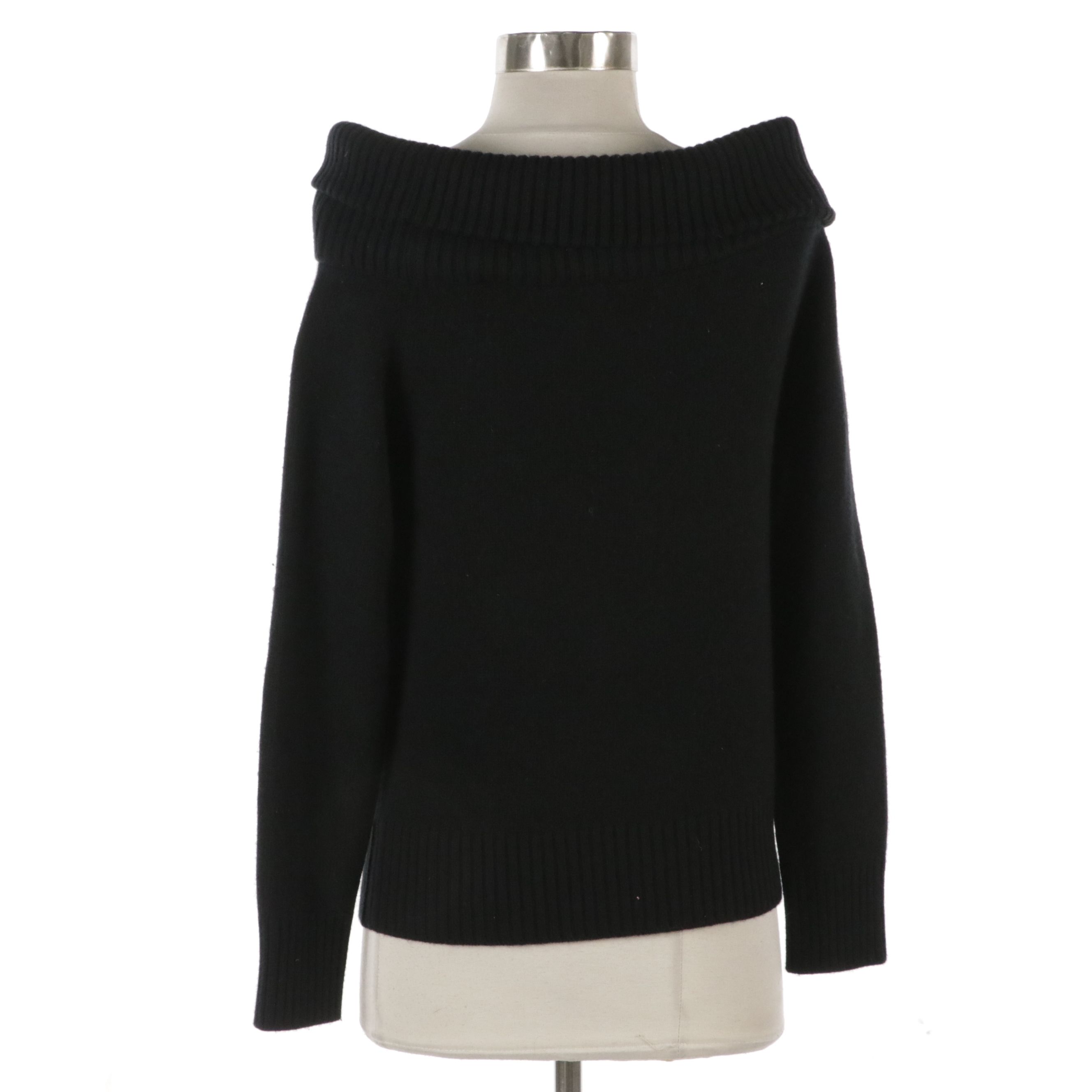 Prada Black Ribbed Wool and Cashmere-Blend Cowl Neck Sweater
