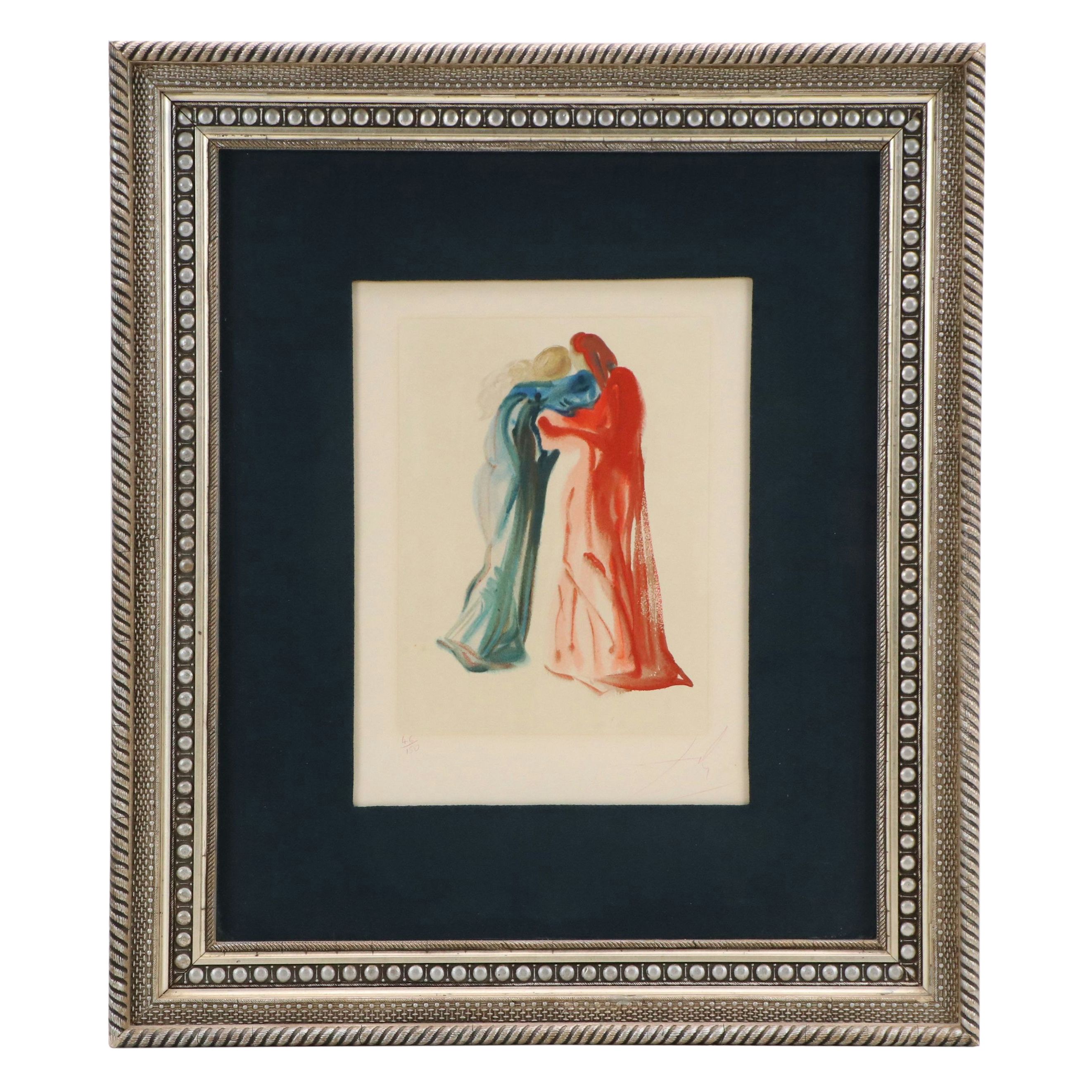 Salvador Dalí Wood Engraving "Rencontre de Dante et Béatrice," 1960-64