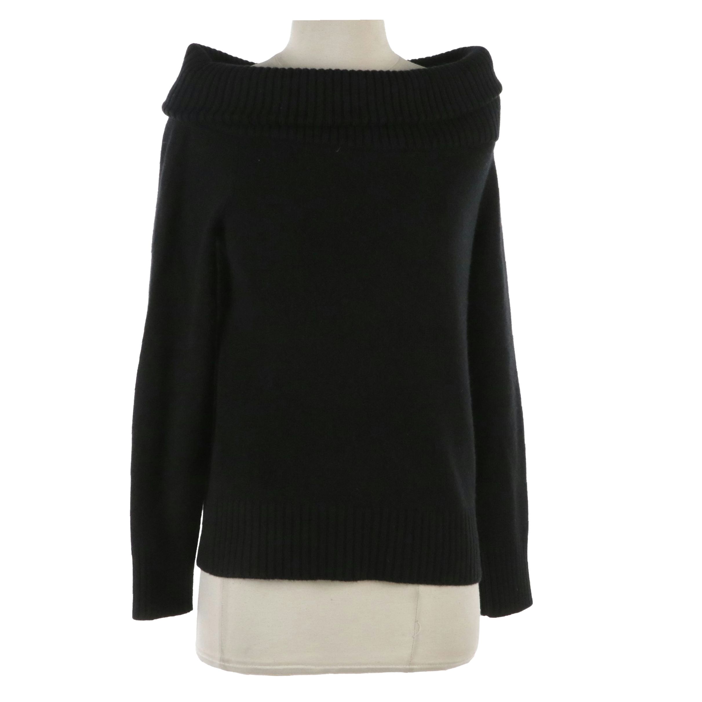 Prada Black Ribbed Wool and Cashmere-Blend Cowl Neck Sweater