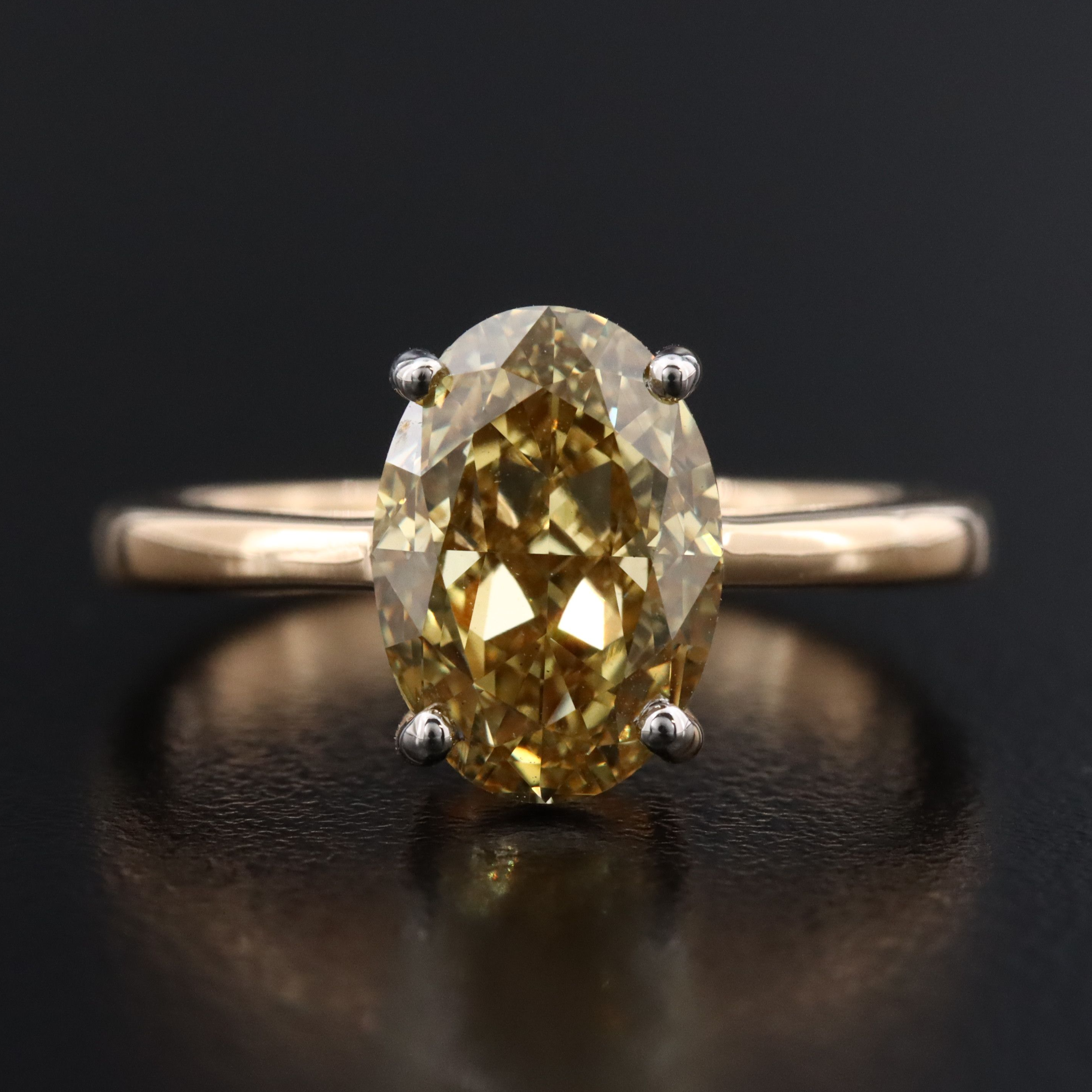 18K 3.08 CT Fancy Intense Yellow Lab Grown Diamond Ring with IGI Report