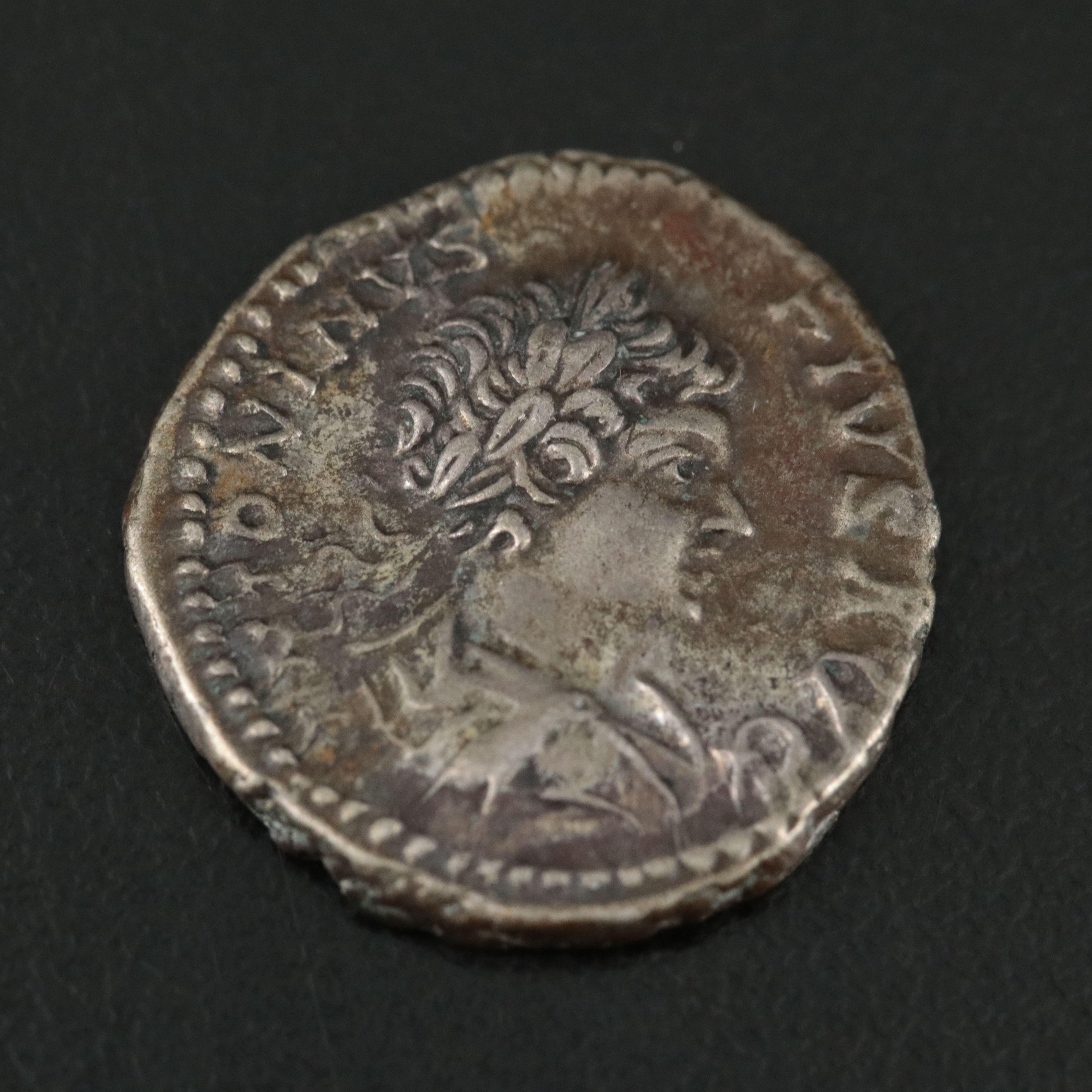 Ancient Roman Imperial AR Denarius Coin of Caracalla, ca. 198 A.D.