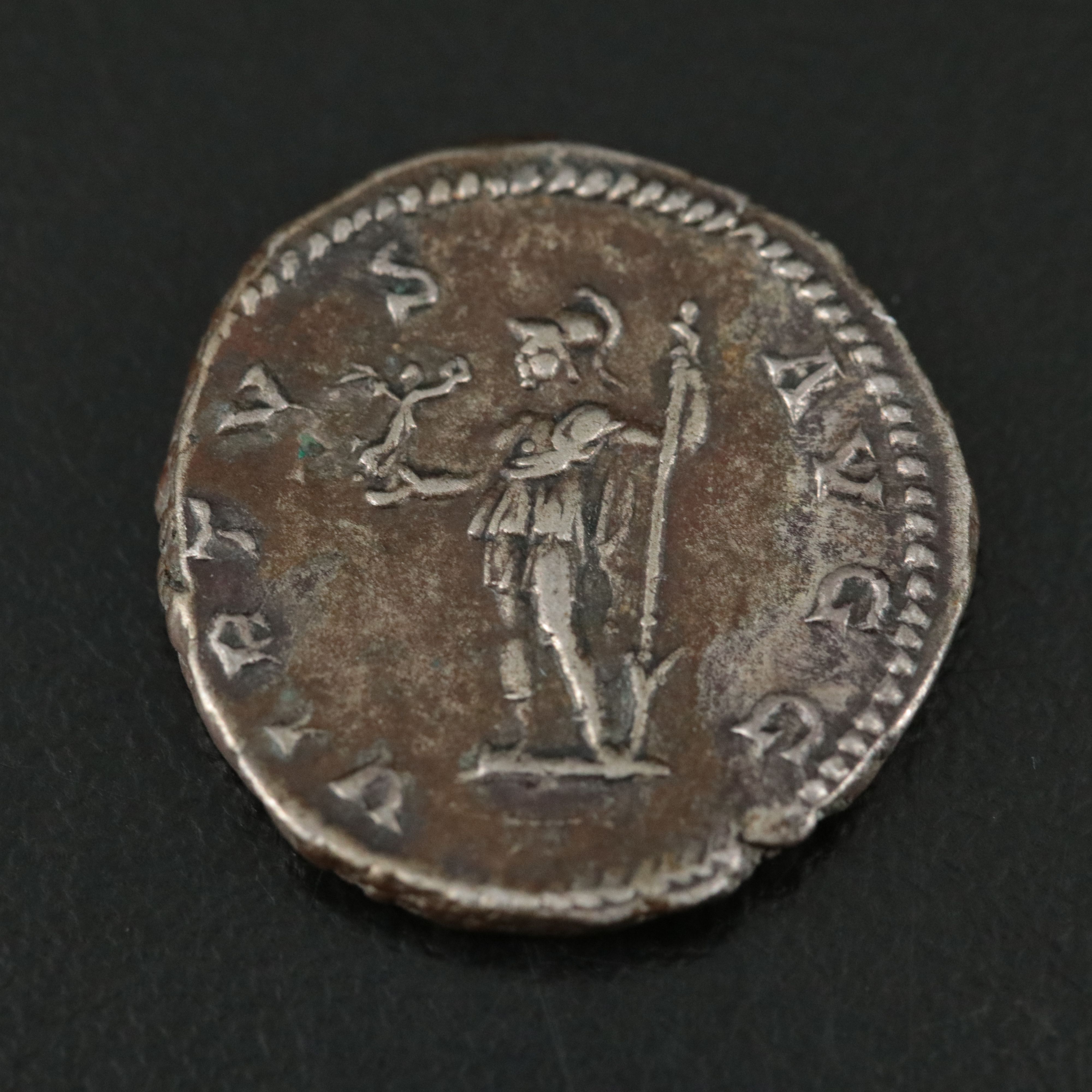 Ancient Roman Imperial AR Denarius Coin of Caracalla, ca. 198 A.D.